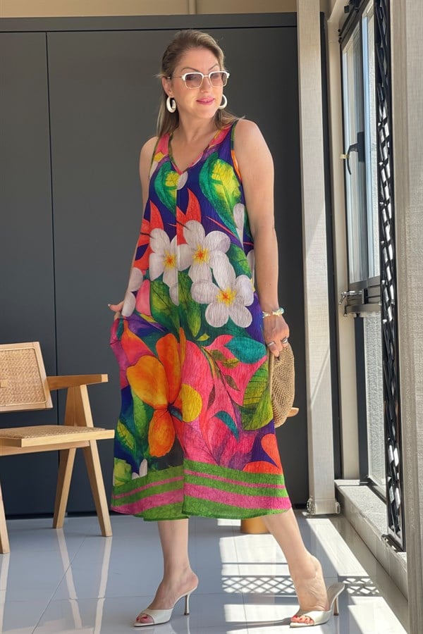 Renkli Çiçek Model Elbise