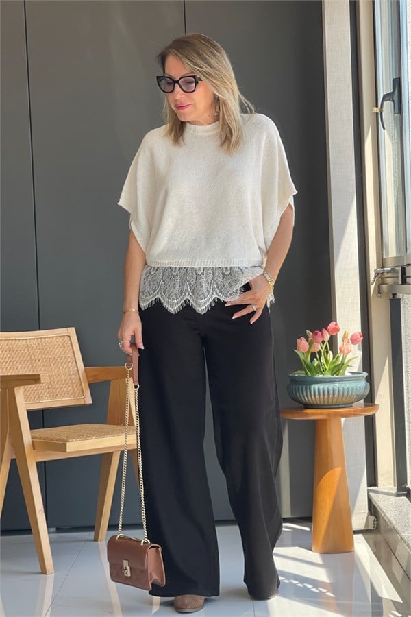 Siyah Tencel Palazzo Pantolon