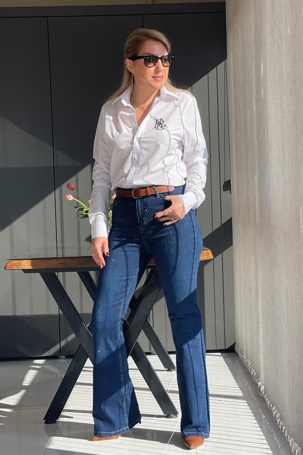 Taş Detay İspanyol Paça Lacivert Jean