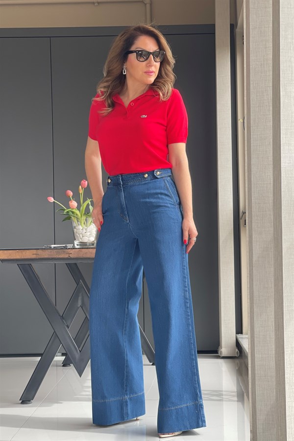 Yan Düğme Detay Palazzo Jean