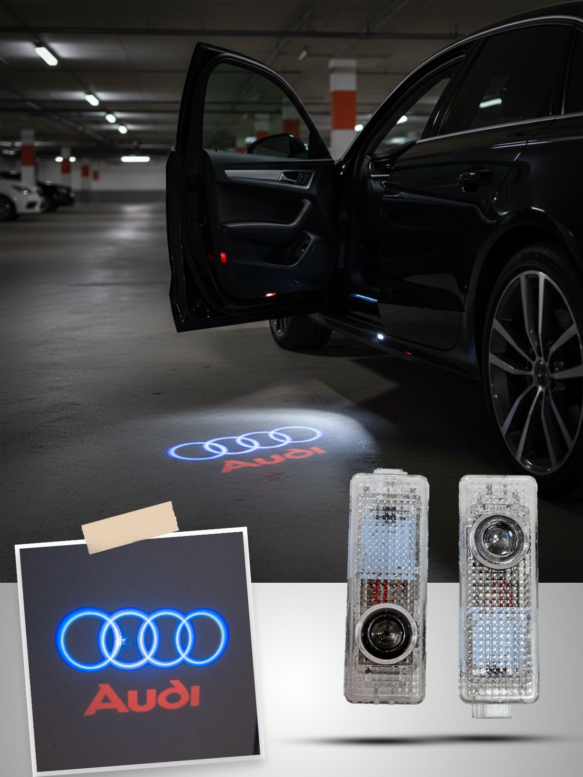 Audi Araca Özel Kapı Altı Logo Lazer Projektör - 2 Adet Led Aydınlatma