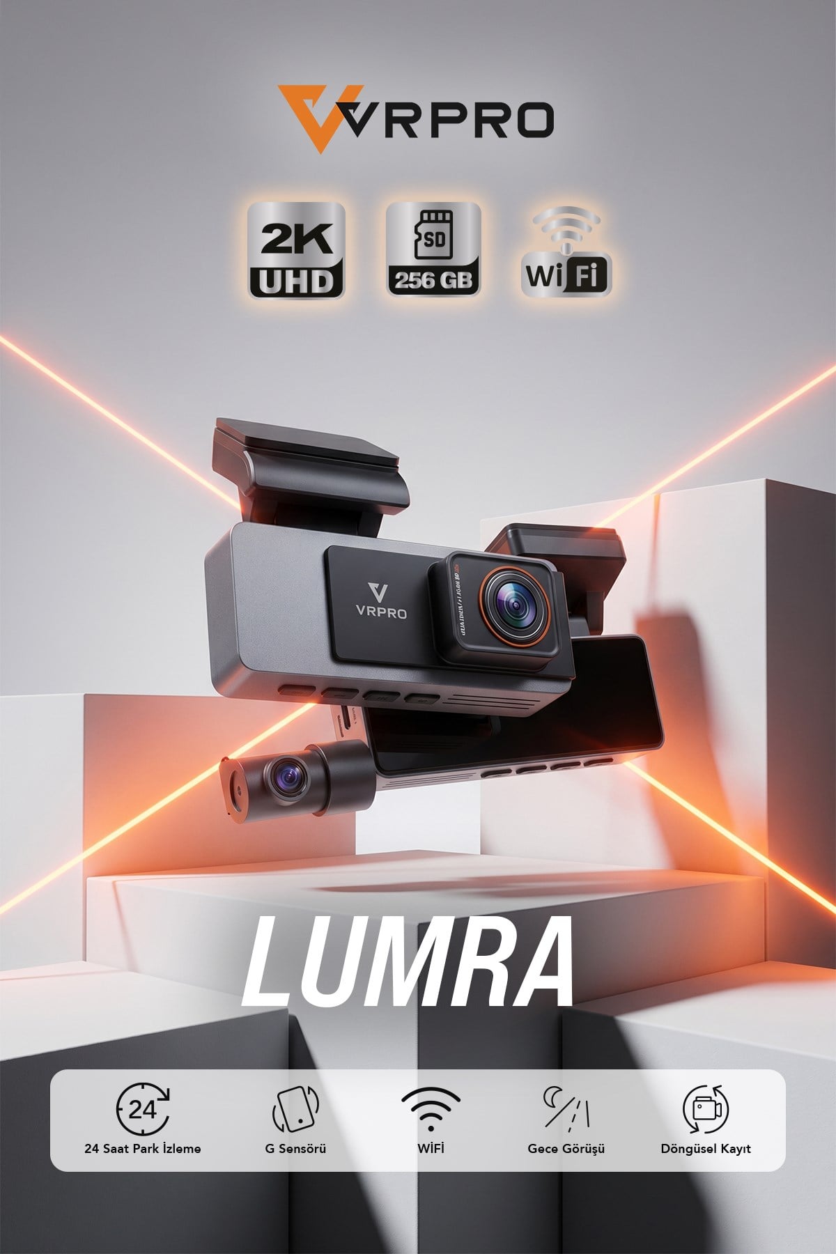 VRPRO LUMRA 2K UHD Wi-Fi Akıllı Araç Kamerası - 24 Saat Park İzleme & Döngüsel Kayıt