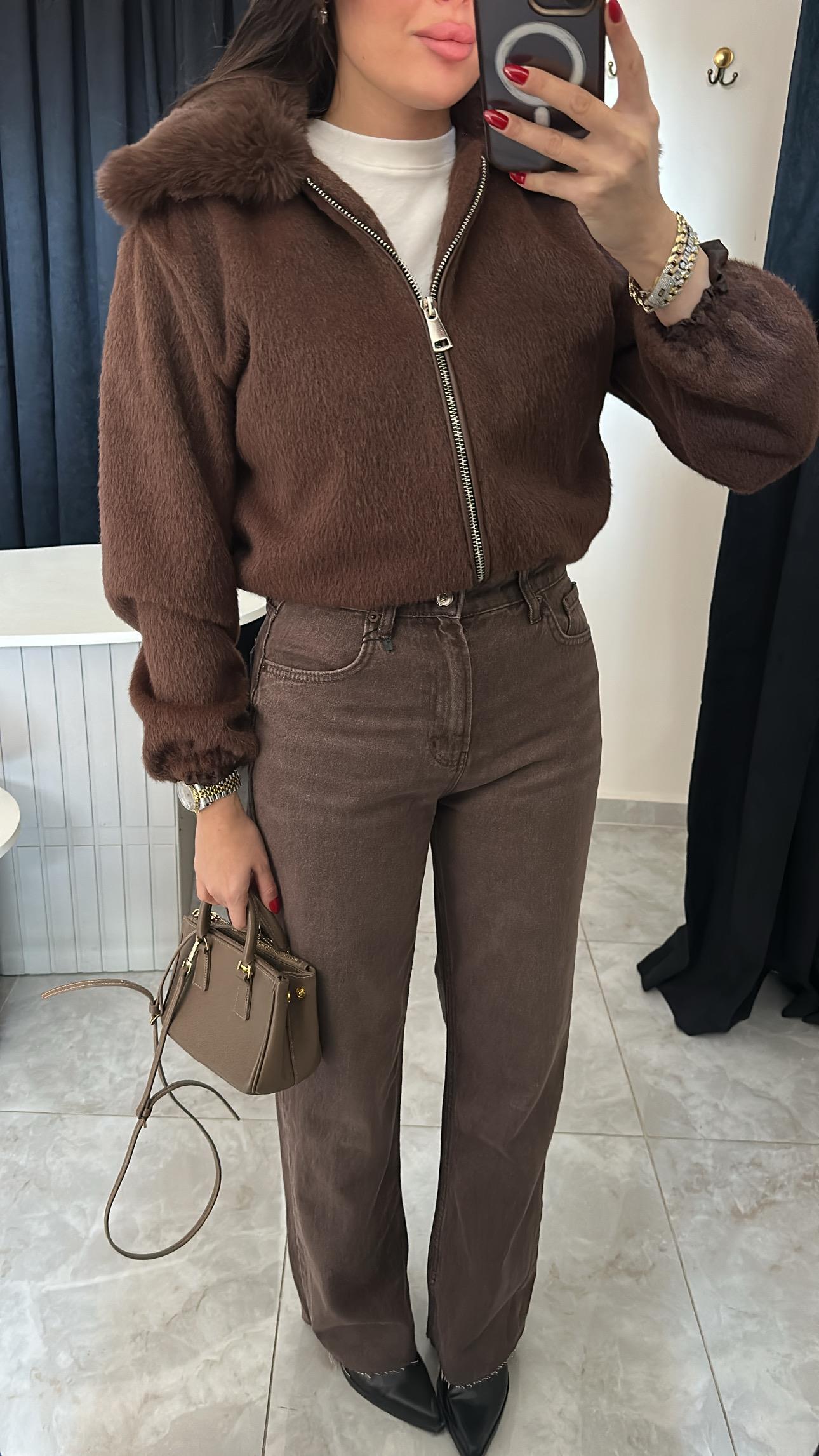 Kahve Kesik Paça Straight Fit Jean 
