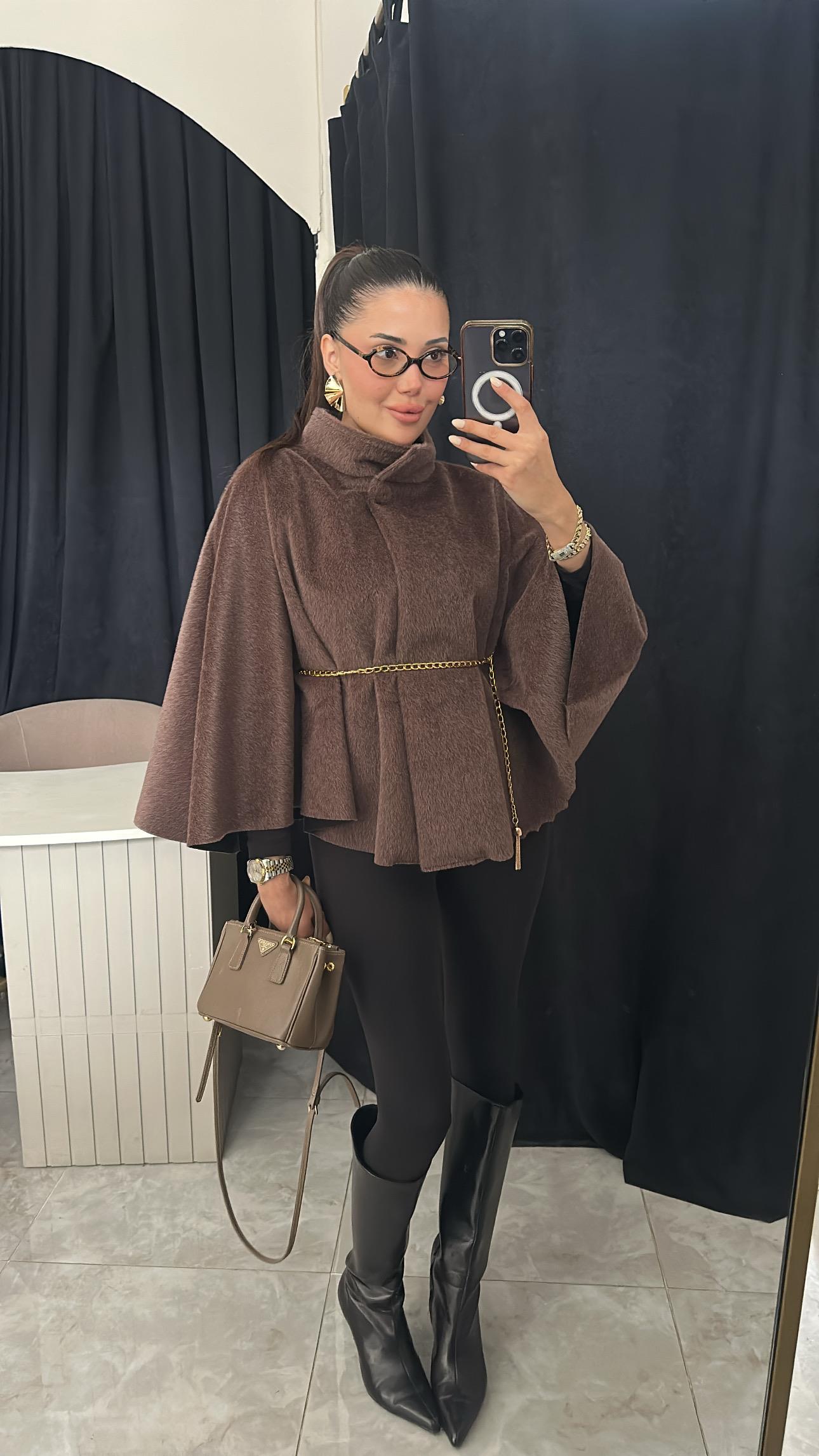 Premium Dokulu Kemerli Panço - Kahve 