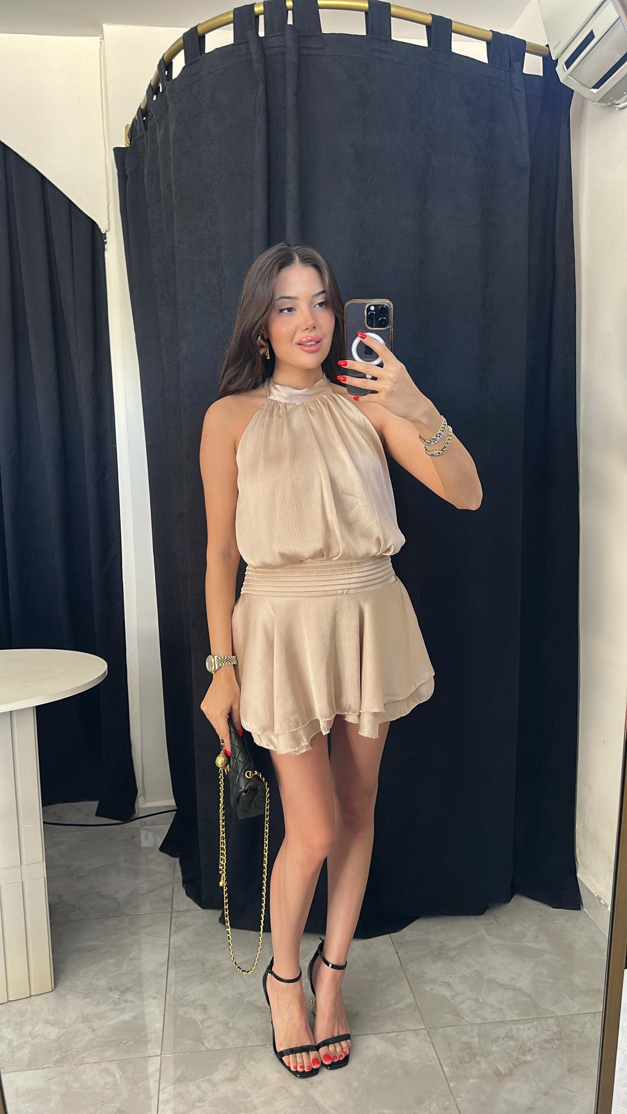 Saten Bel Detaylı Elbise