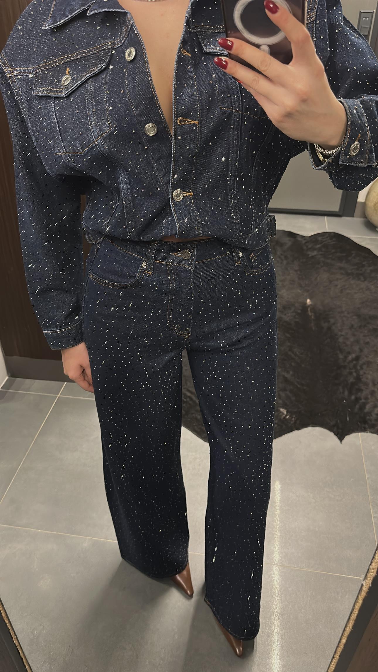 Premium Full Ön Arka Taşlı Palazzo Jean-Jean Rengi