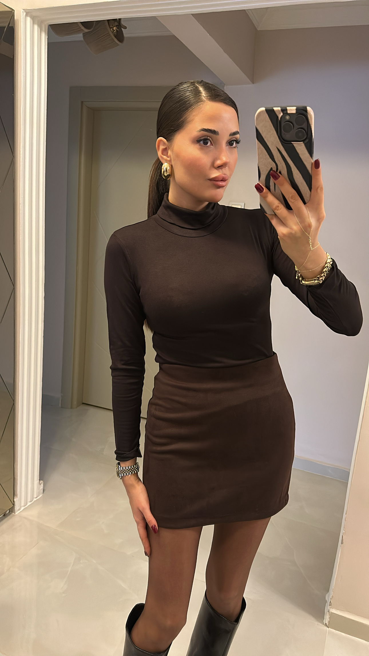 YARI TRANSPARAN BLUZ-ACI KAHVE