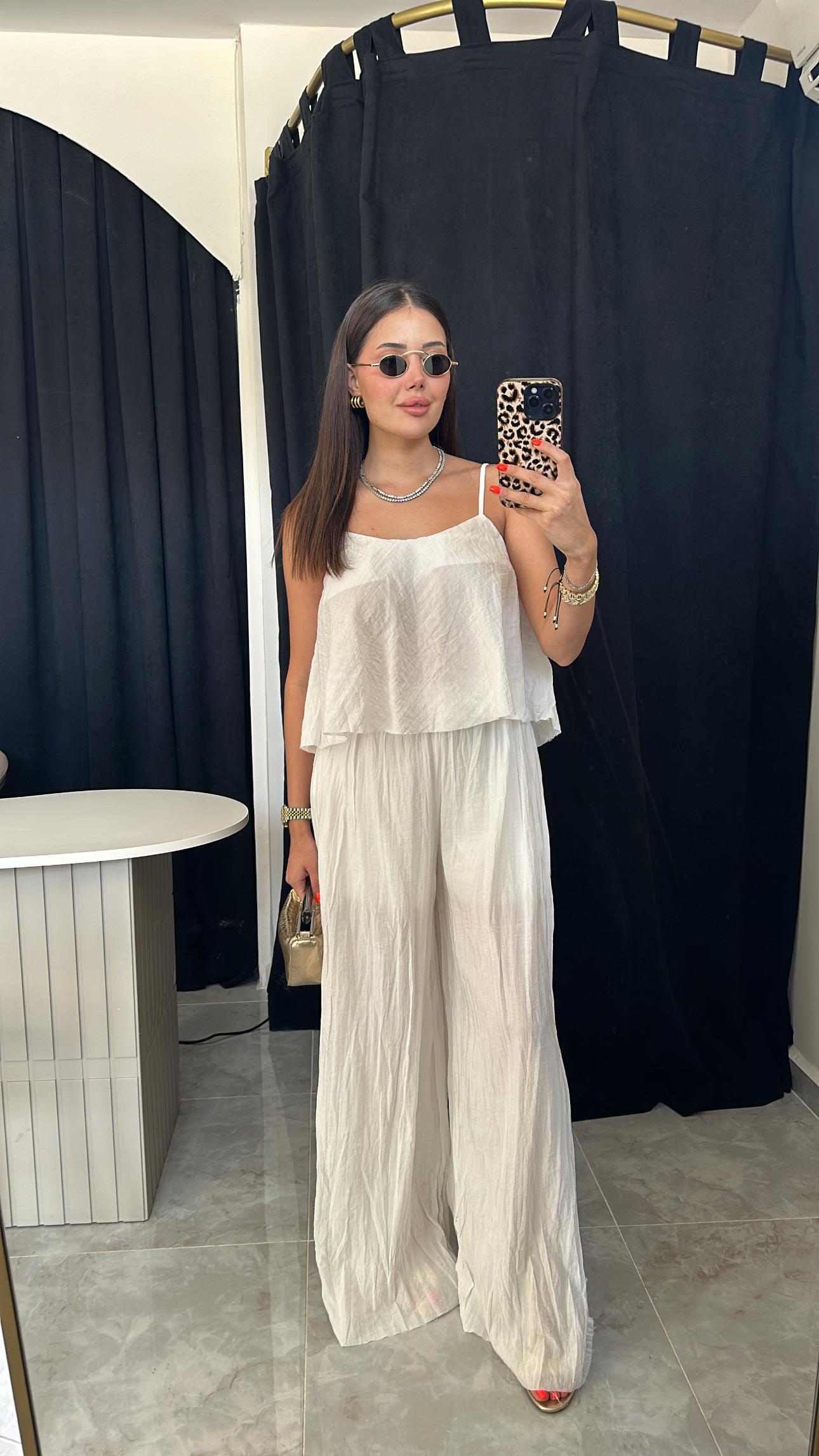Beyaz Kırısık Kumas Alt Astarlı Takım