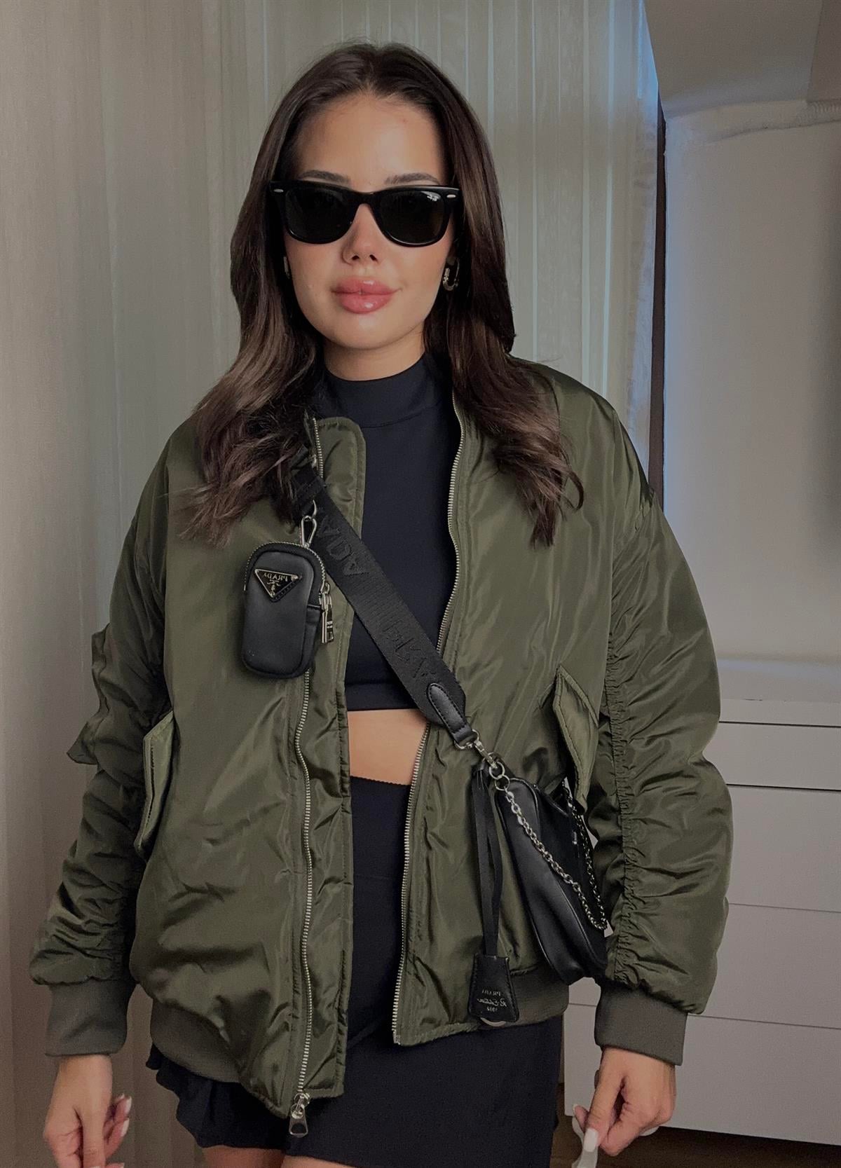 Oversize Haki Bomber Ceket