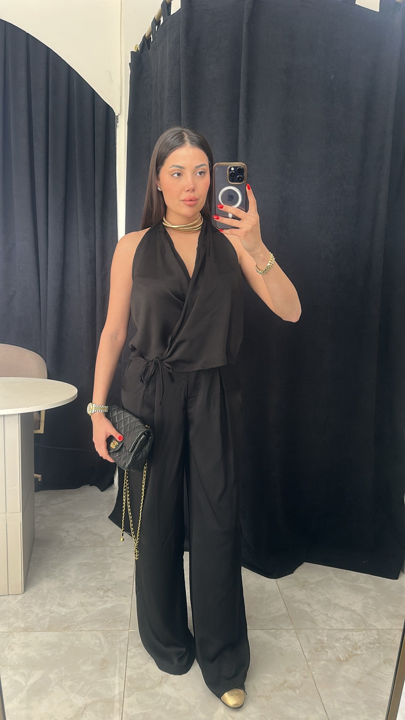 Saten Kruvaze Top & Pantolon Takım