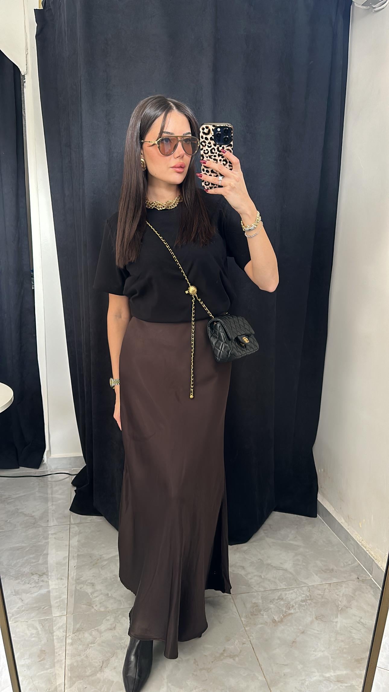 Acı Kahve Midi Saten Etek
