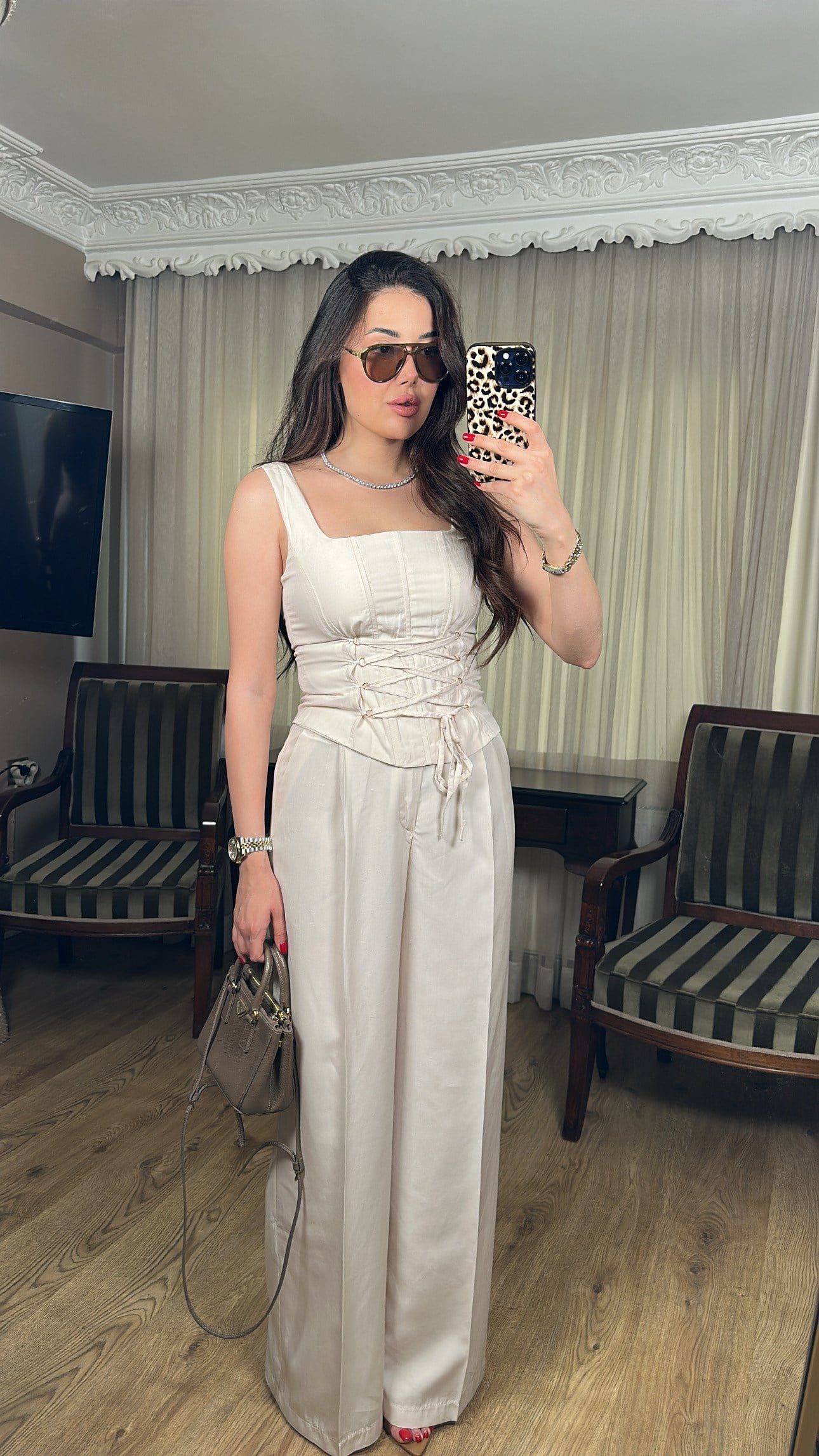 Keten Korse Top & Pantolon Takım