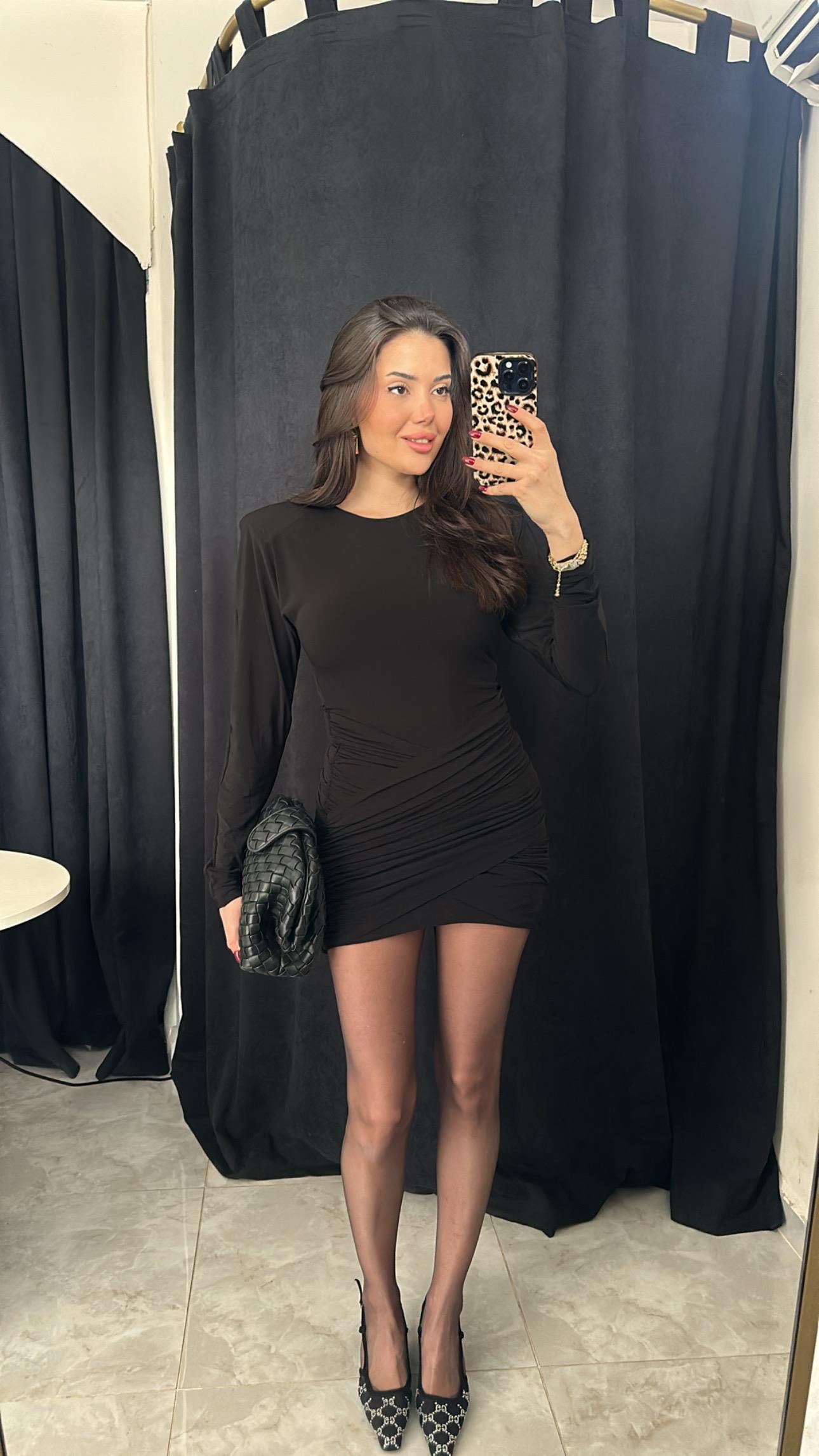 Vatkalı Drape Detaylı Mini Elbise