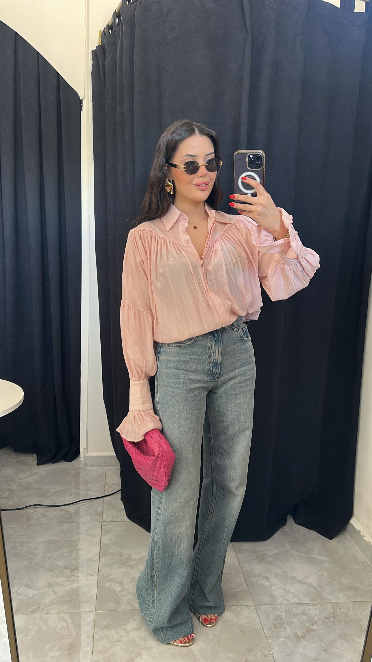 Volanlı Gömlek-Pudra Pembe
