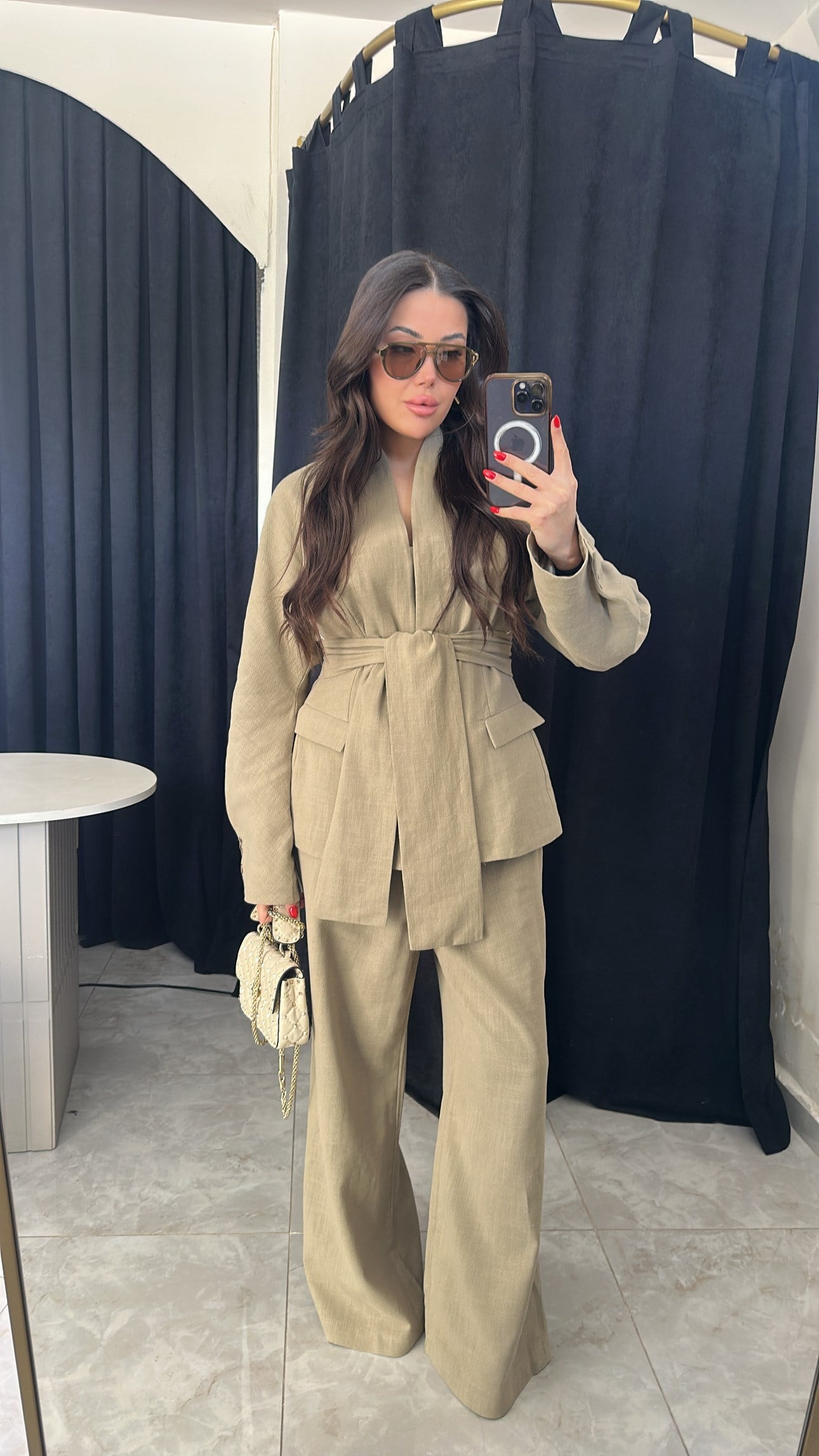 Premium Keten Ceket & Pantolon Takım- Cagla Yesili