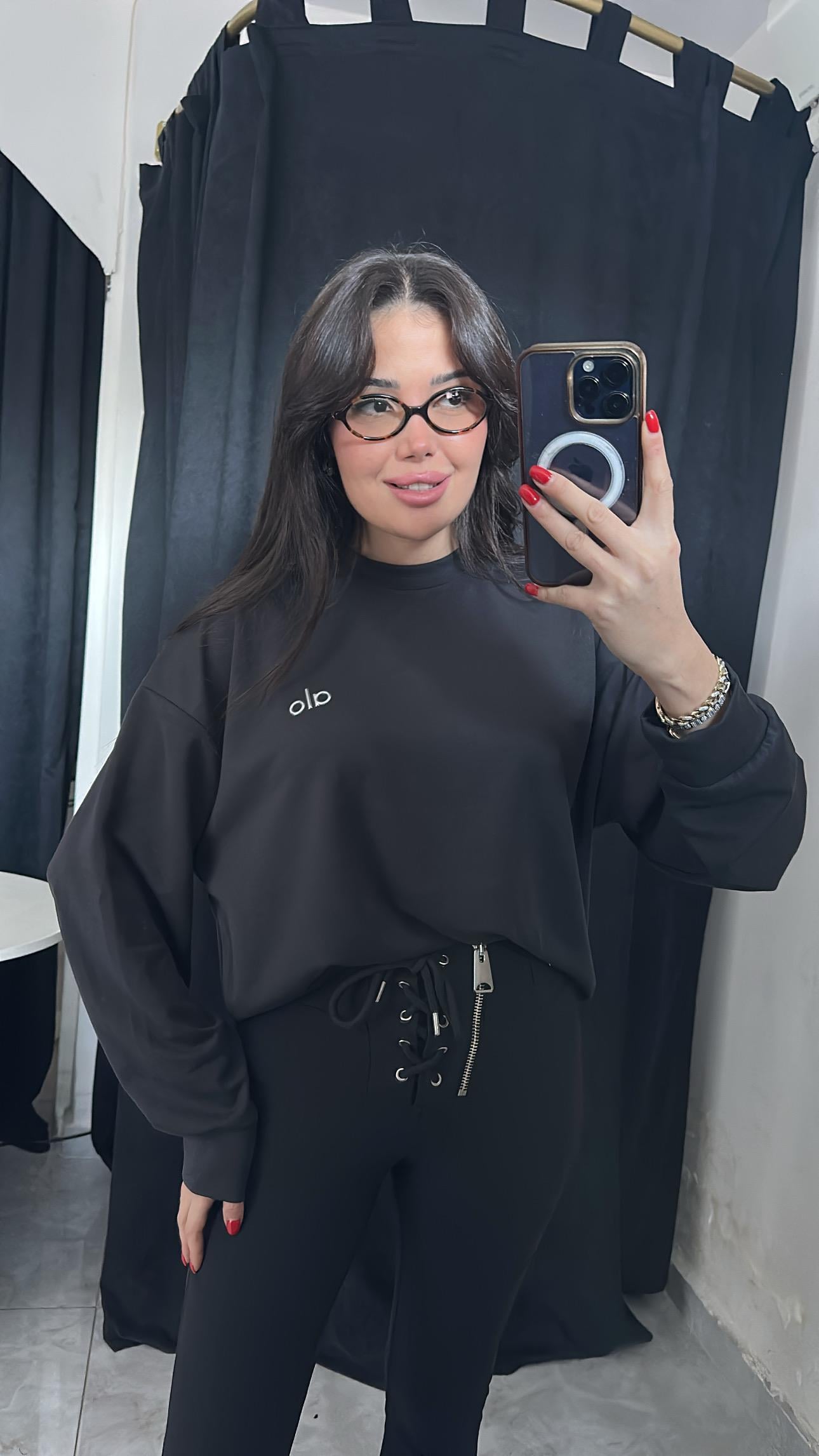 Modal Kabartma Baskılı Sweatshirt -Siyah