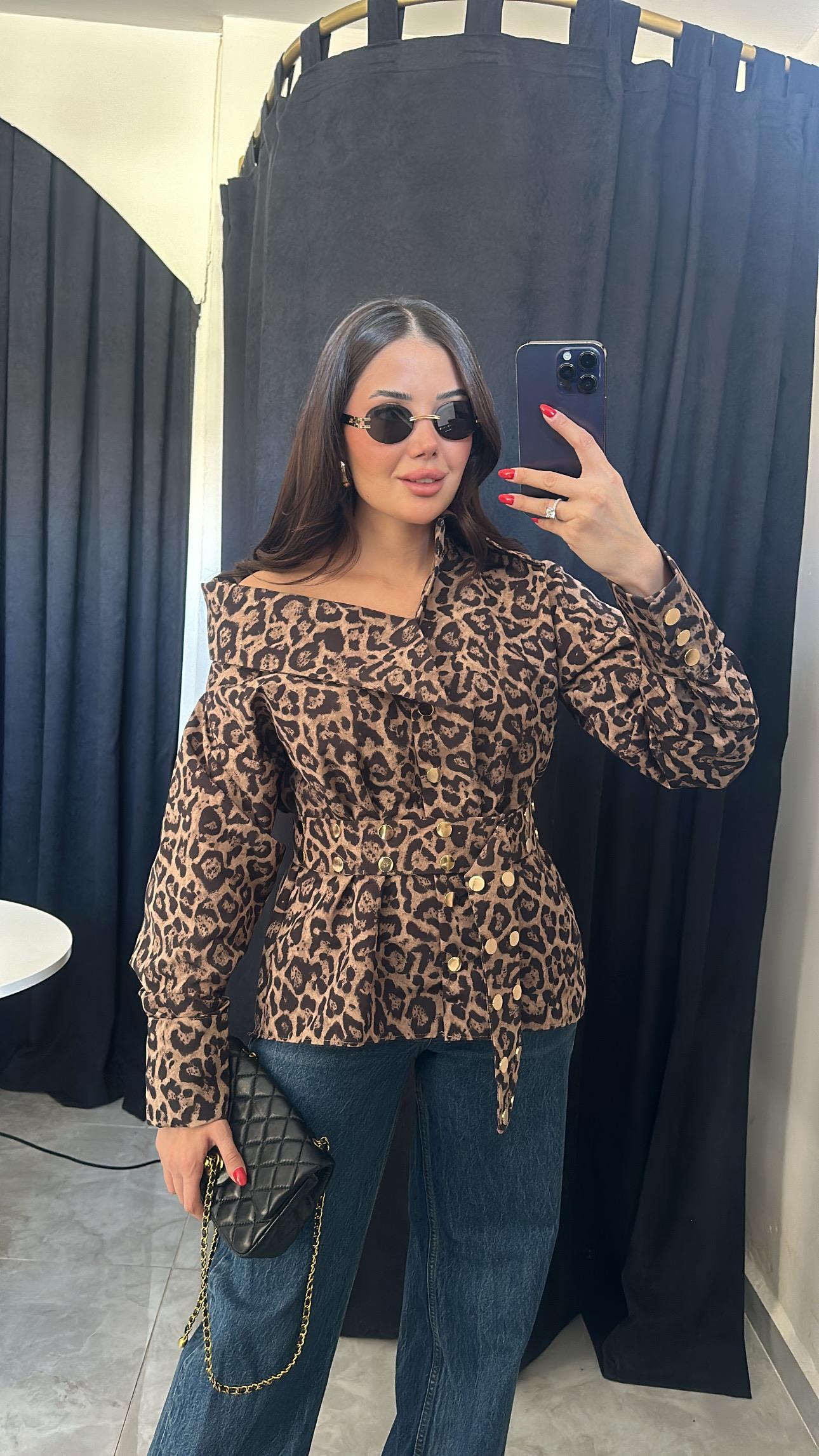 Bianca Tasarım Gömlek Leopar