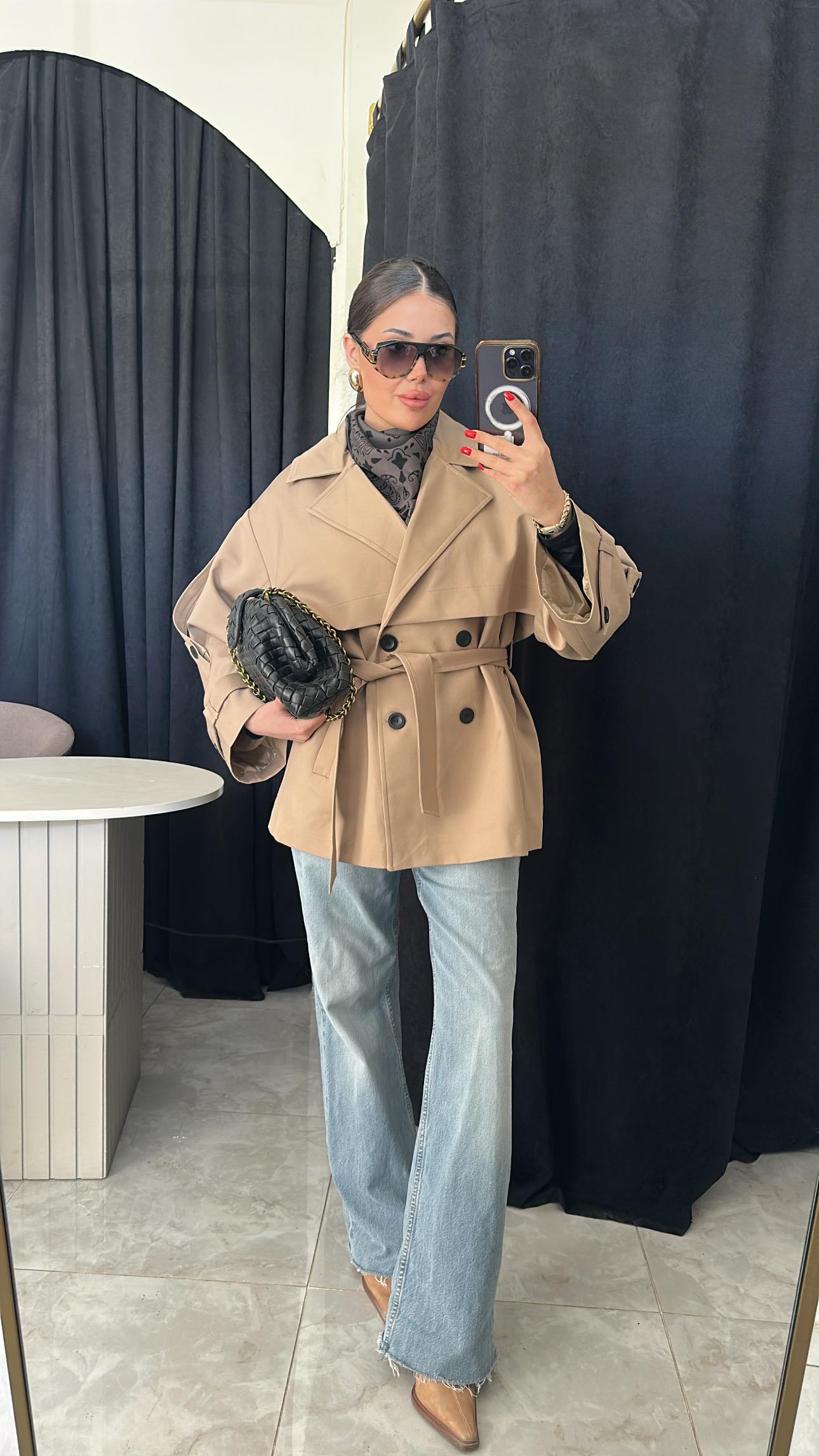 Premium Astarlı Trenckot-Camel