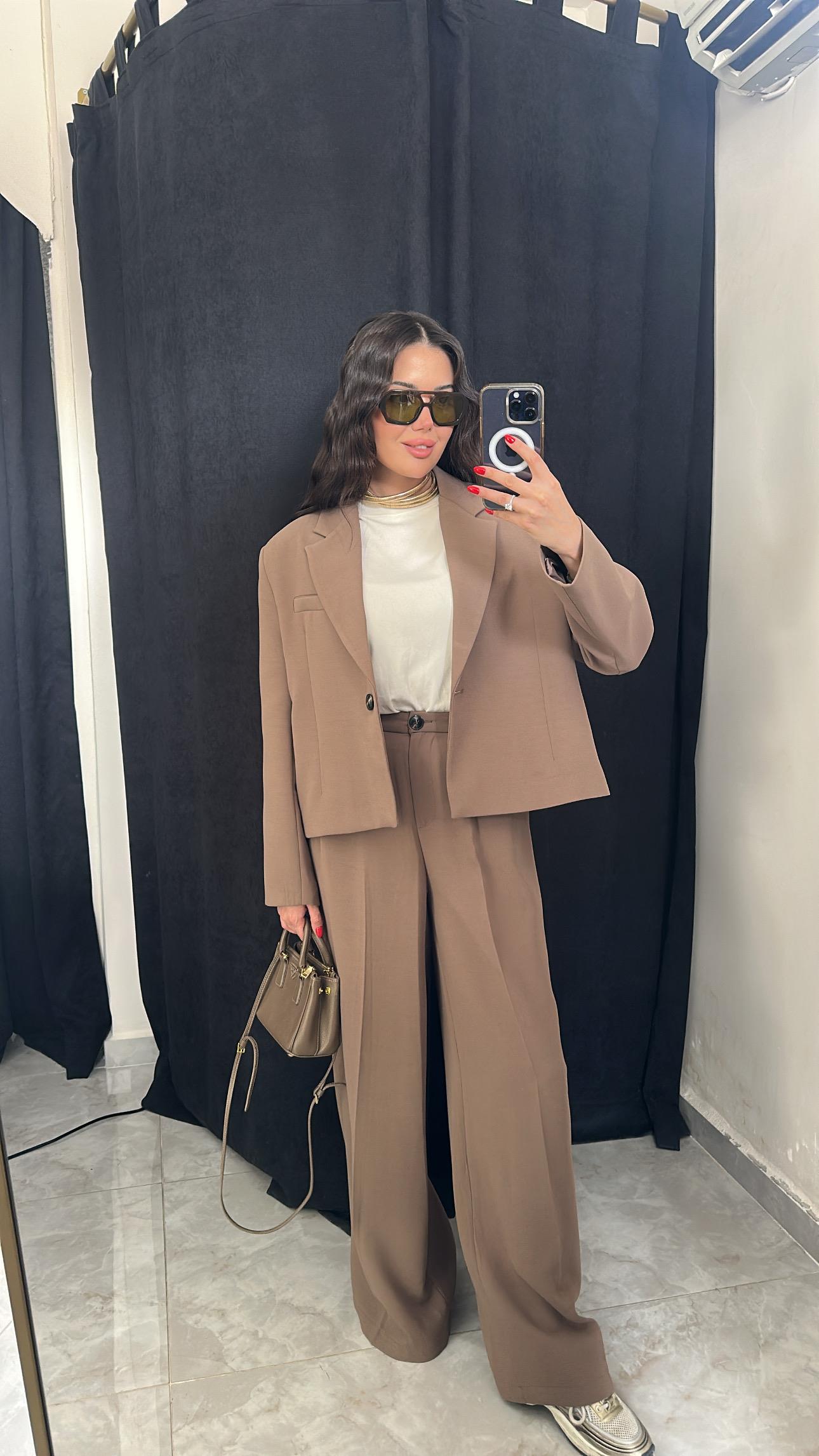 Premium Sütlü Kahve Blazer&Palazzo Takım