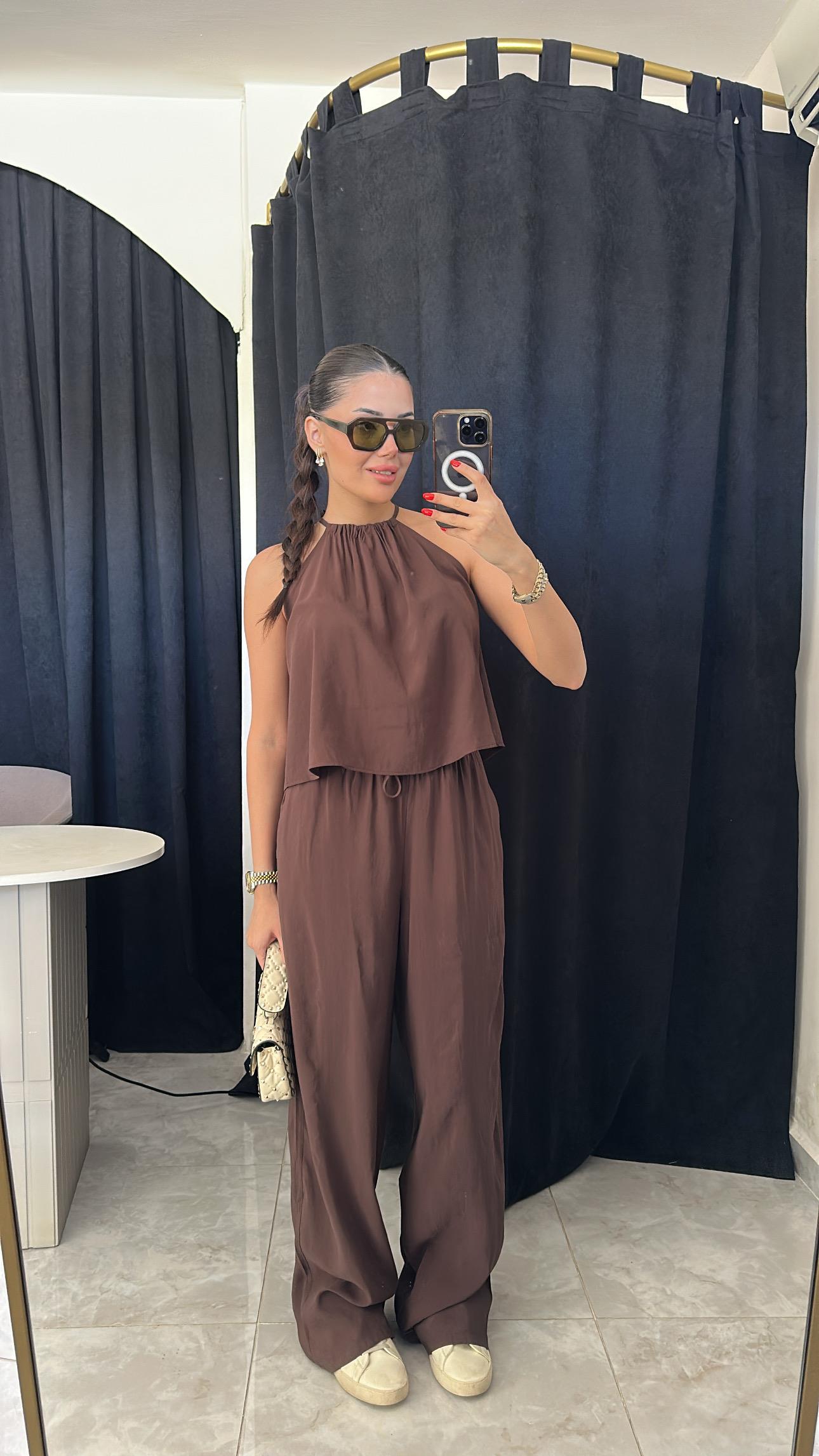 Tensel Top & Pantolon Takım - Kahve