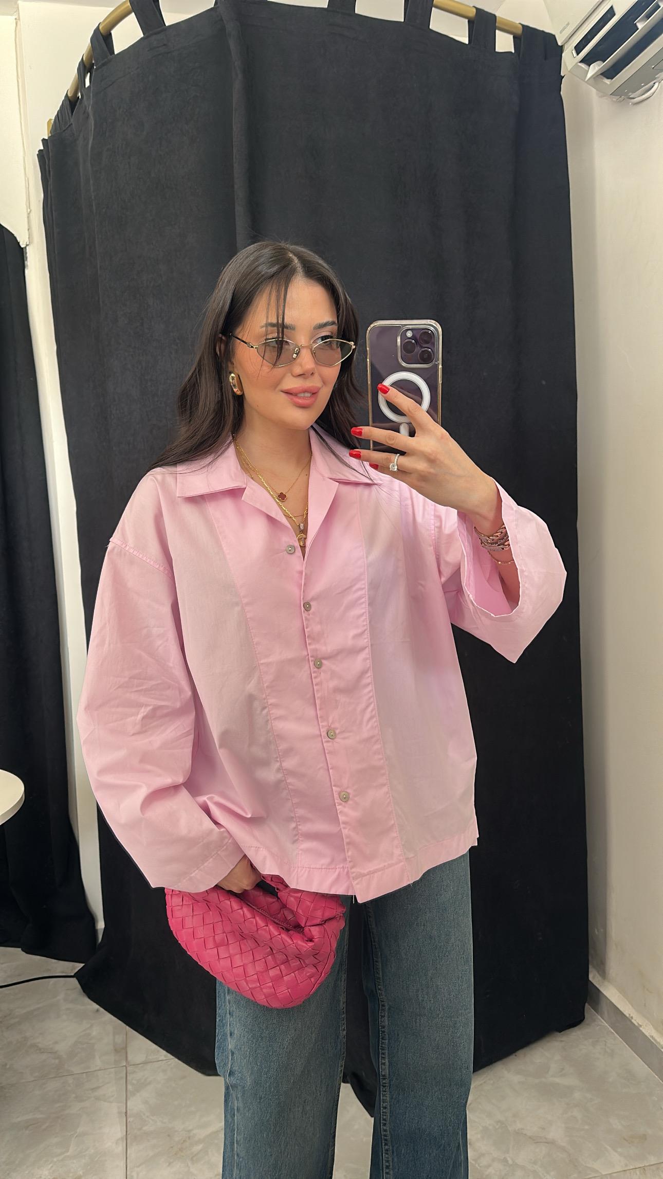 Pembe Geniş Kol Detaylı Gömlek