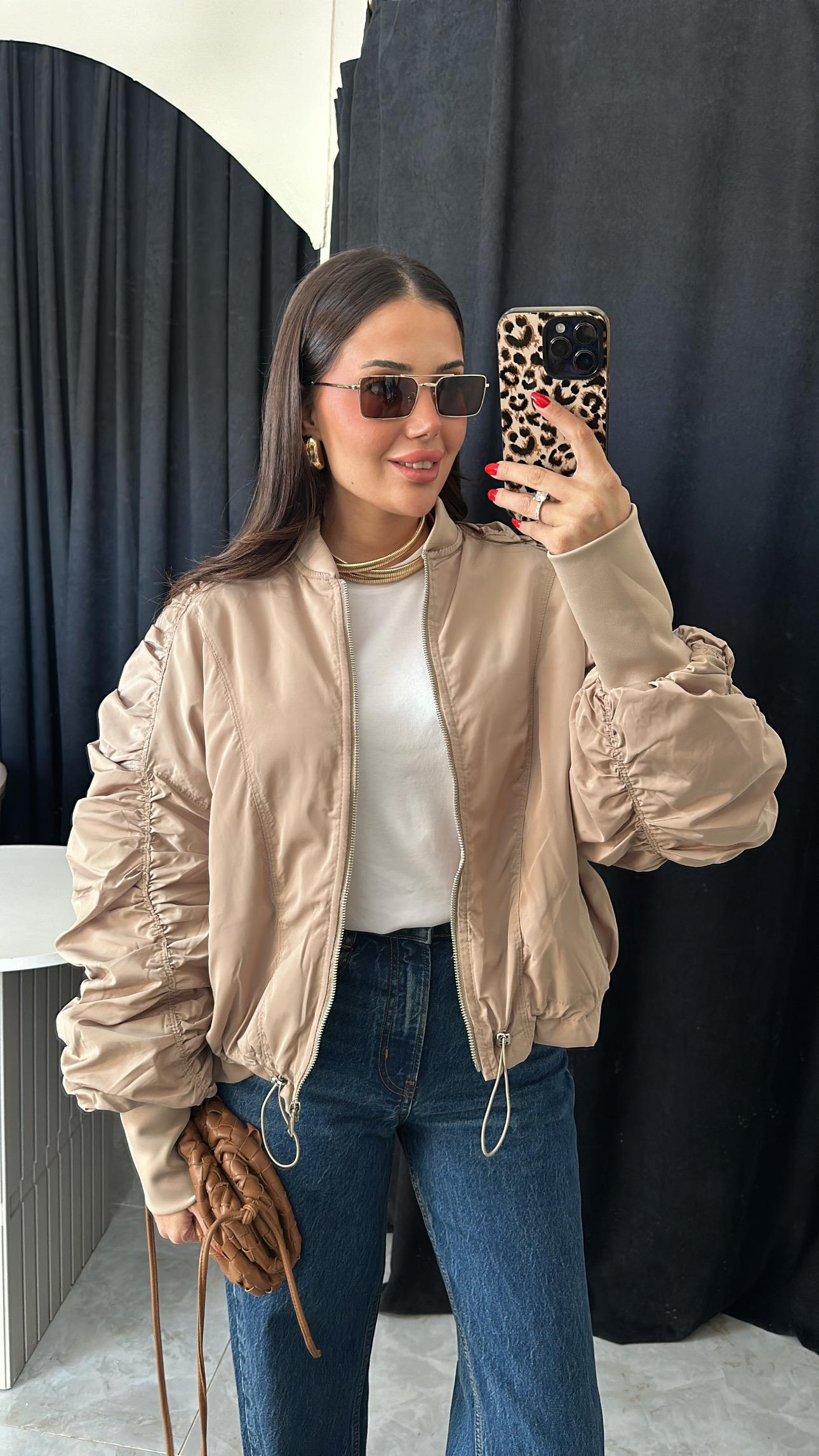 Taş Rengi Tasarım Bomber Mont 