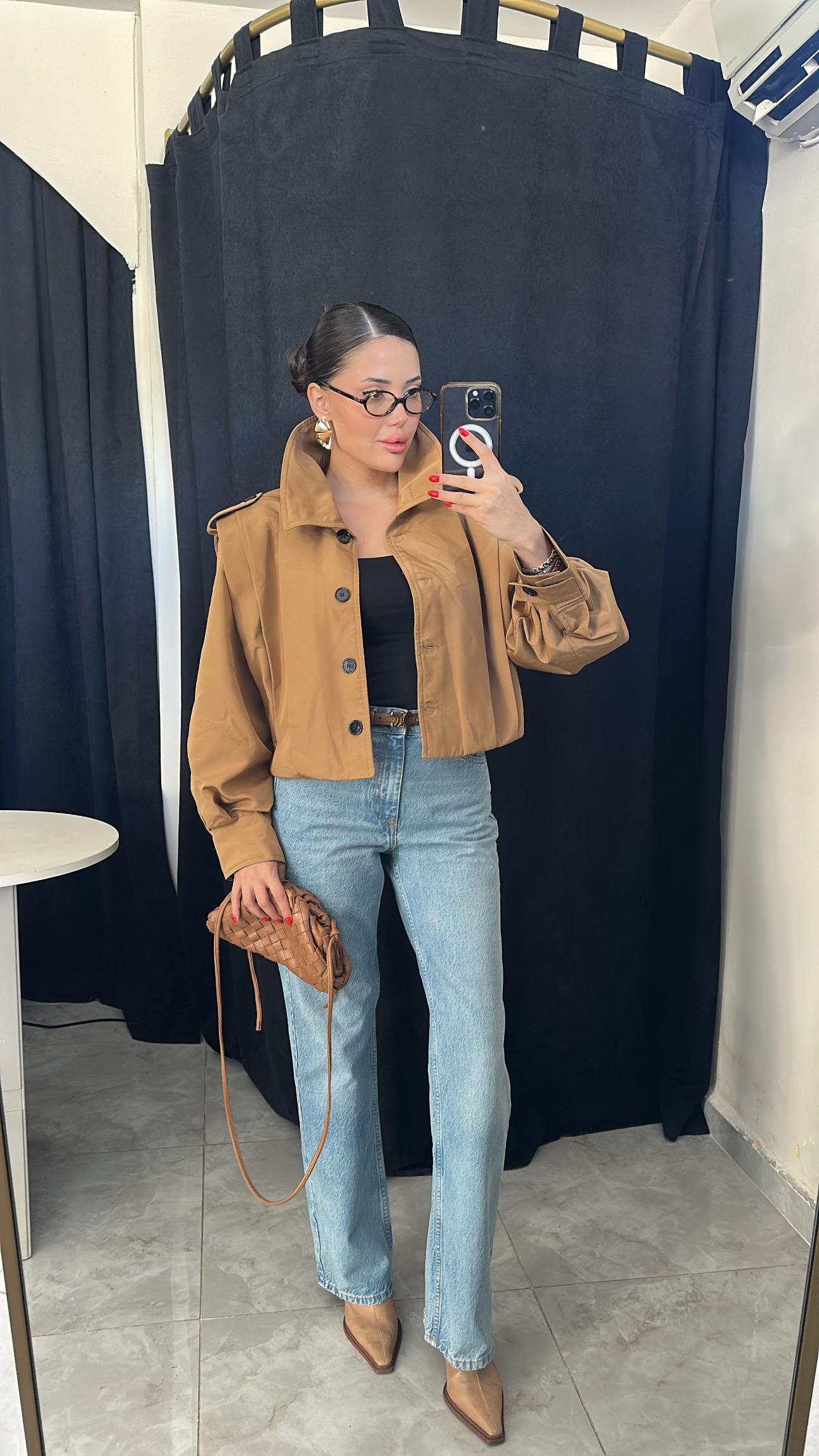 Premium Dik Yaka Trenckot - Camel