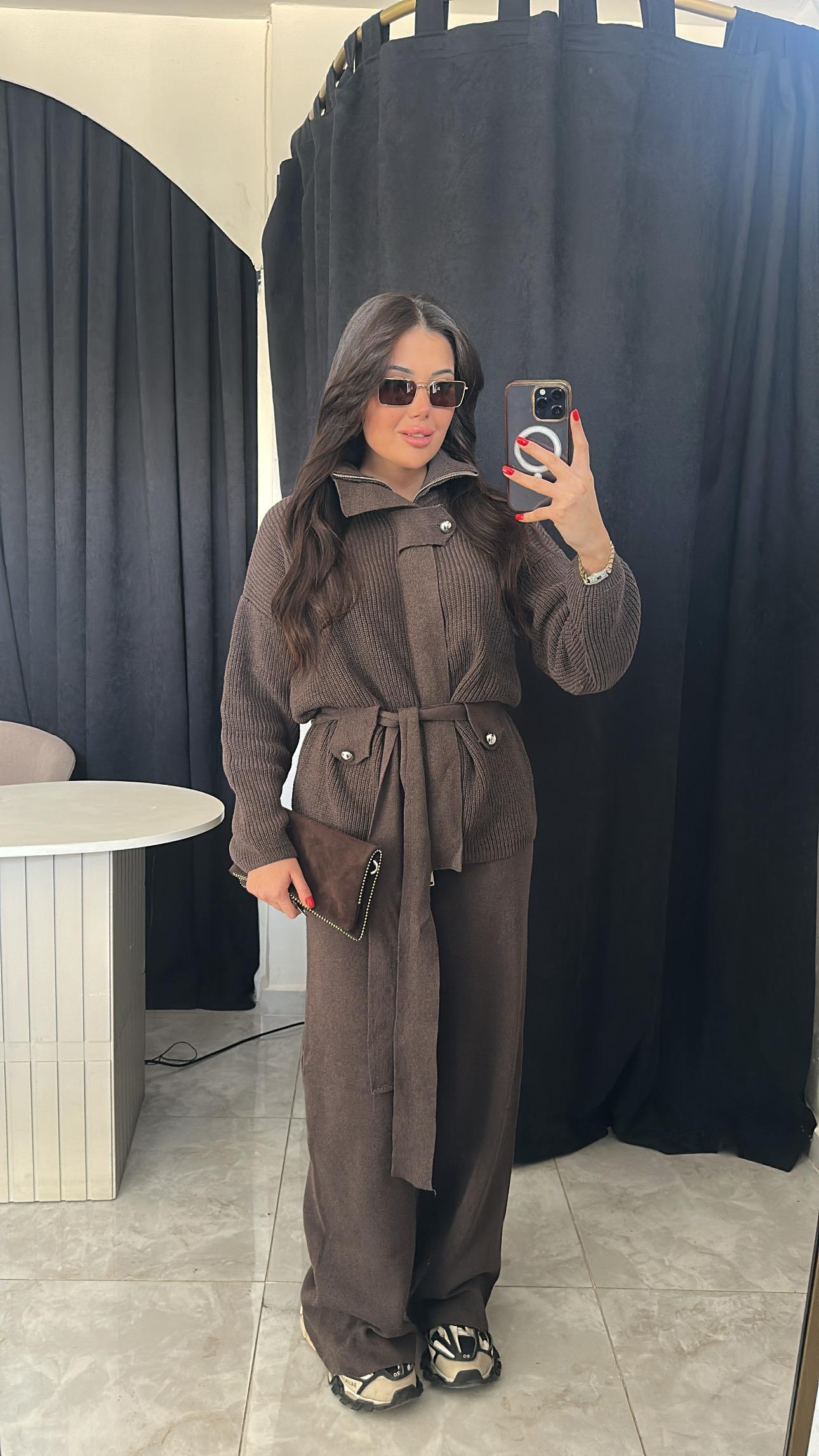 Premium Düğme Detaylı Çelik Triko Takım-Vizon