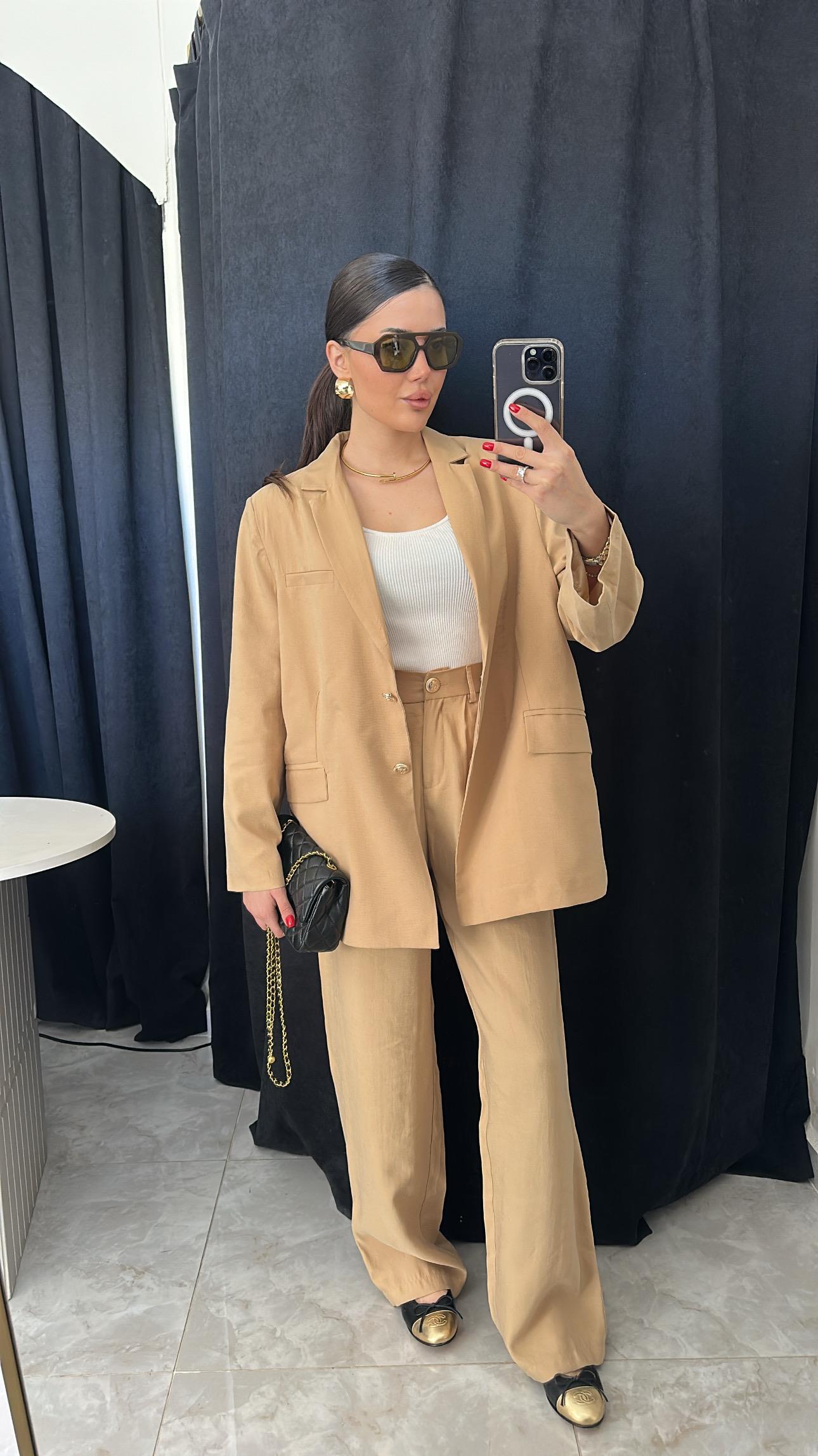 Premium Camel Blazer Pantolon Takım