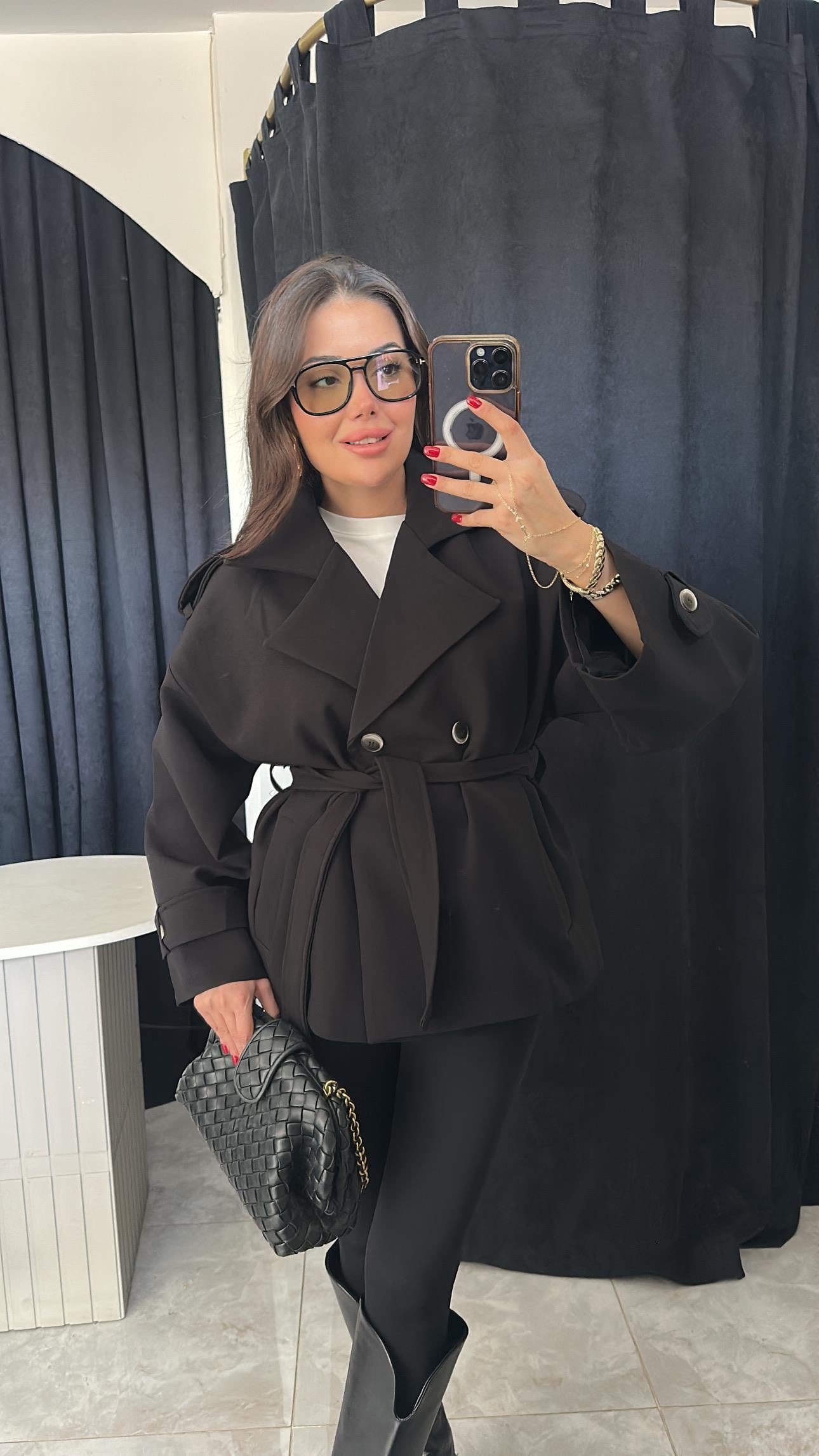 Premium Astarlı Trenckot - Siyah