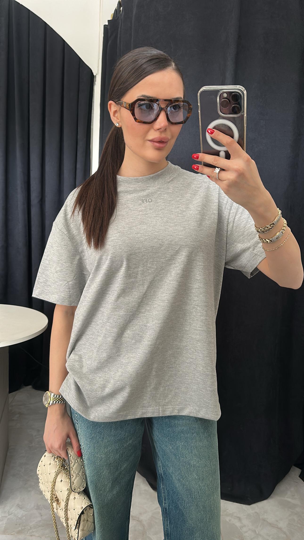 Premium Arkası Baskılı Gri Tshirt