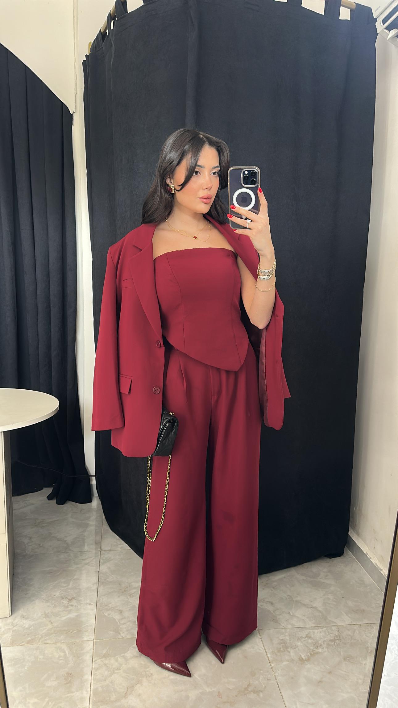 Premium Bordo 3'lü Takım