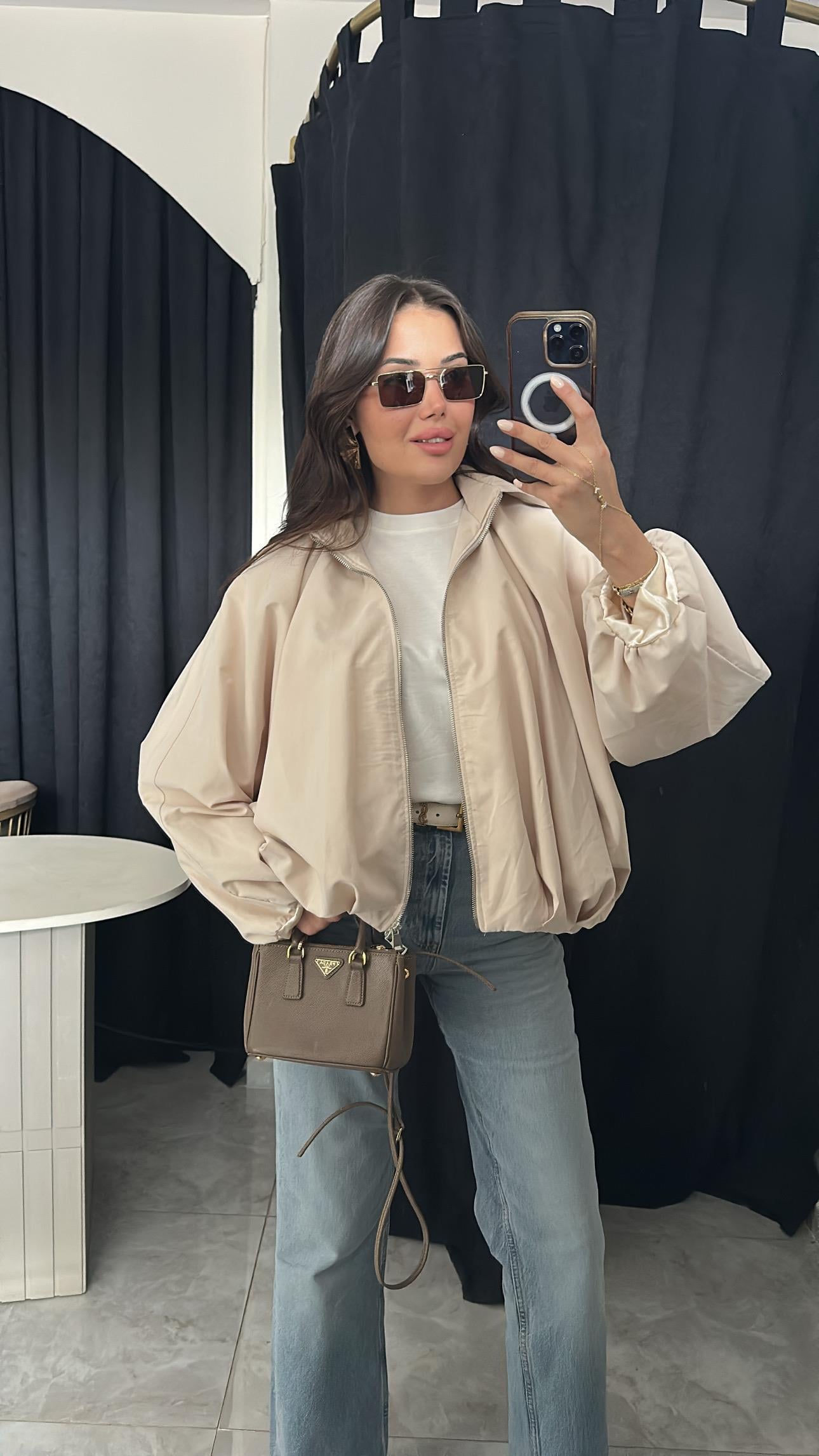 Oversize Bomber Ceket-Krem