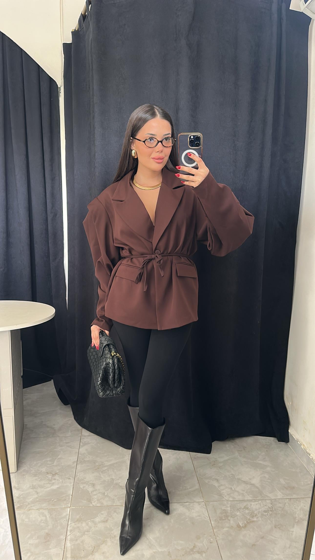 Premium Vatkalı Oversize Blazer- Kahve