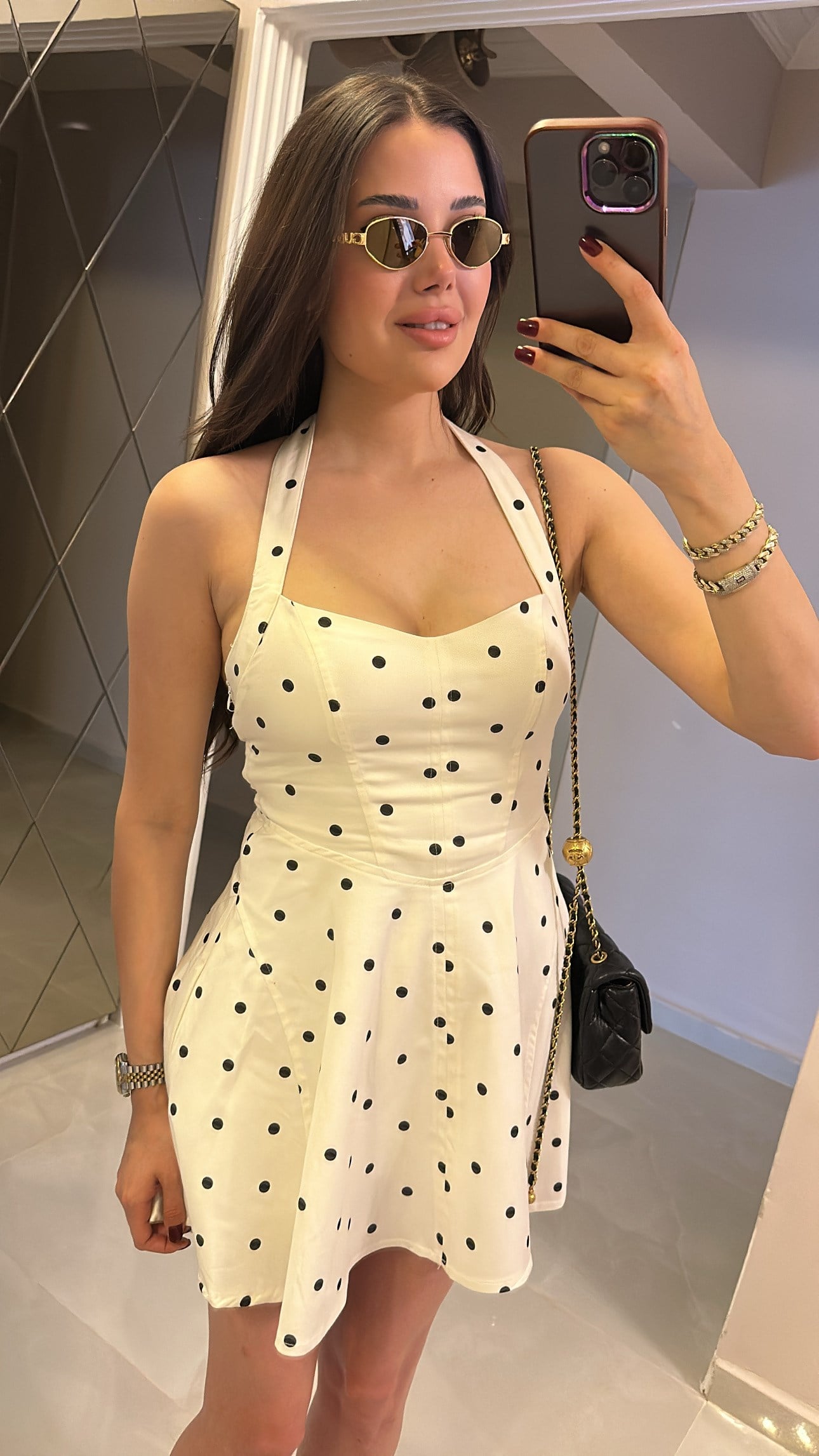 PUANTIYELI HALTER YAKA ELBISE