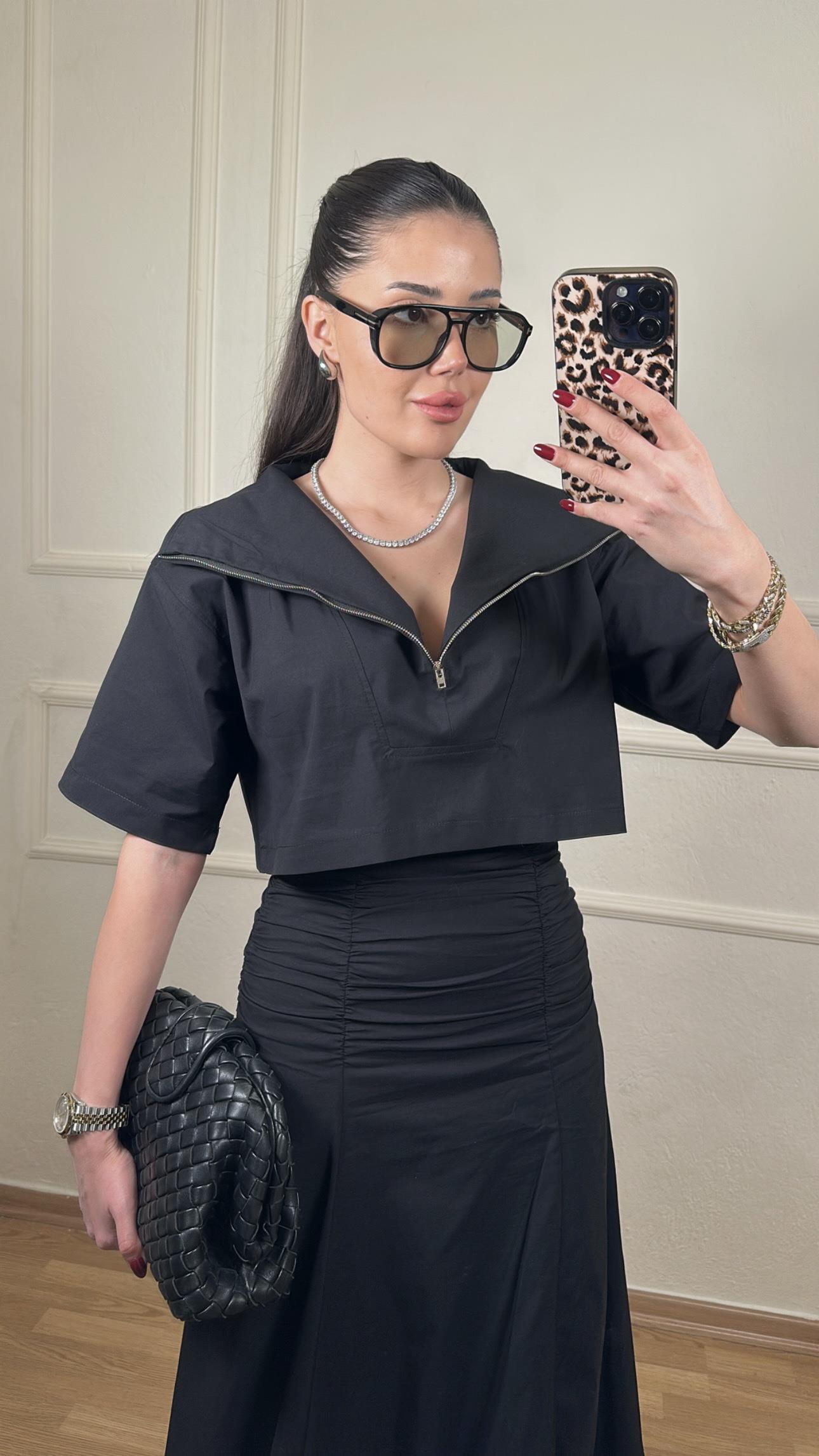 Poplin Kumaş Fermuar Detaylı Bluz