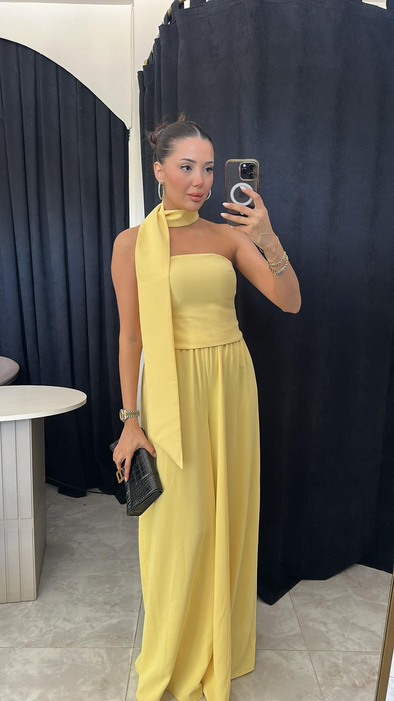 Fular Detaylı Top & Pantolon Takım - Sarı