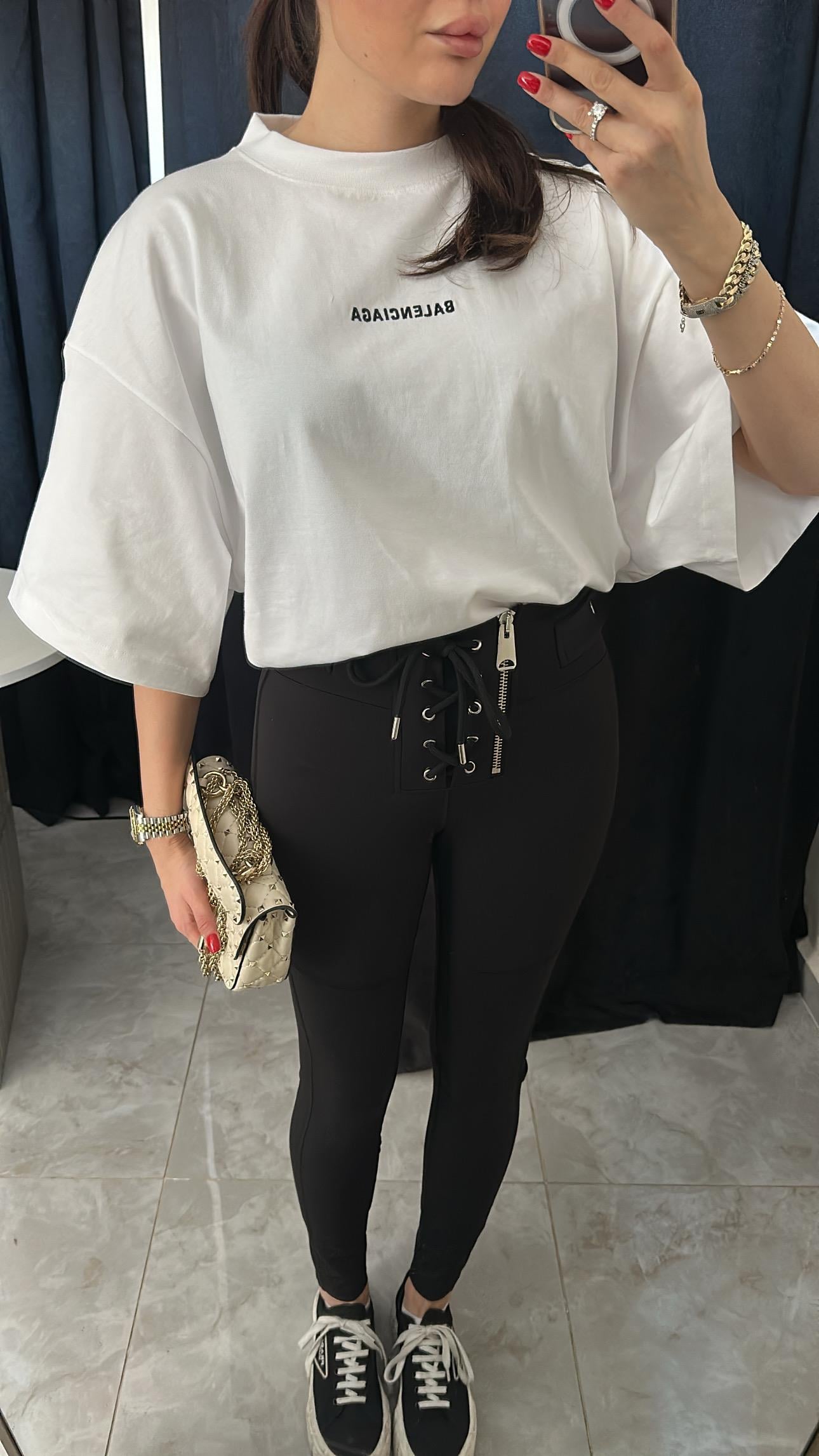 Premium Ön Arka Nakıslı Beyaz Oversize Tshirt