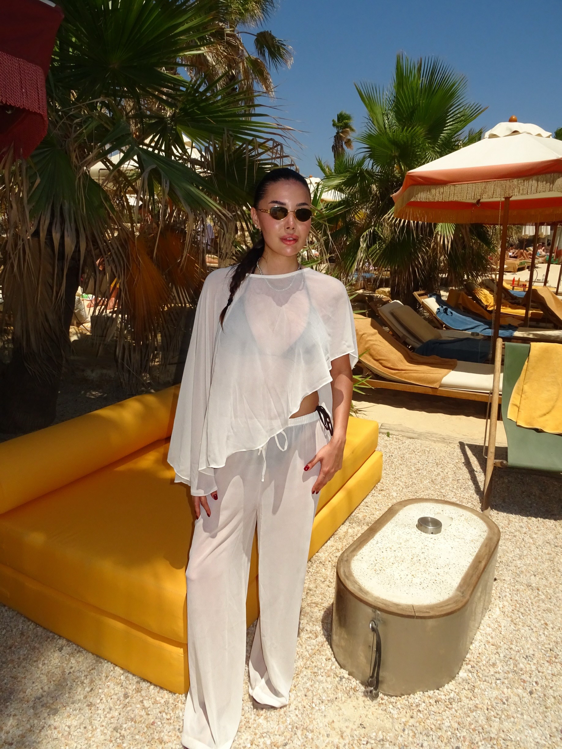 SİFON PELERİN & PANTOLON BEACHWEAR-BEYAZ