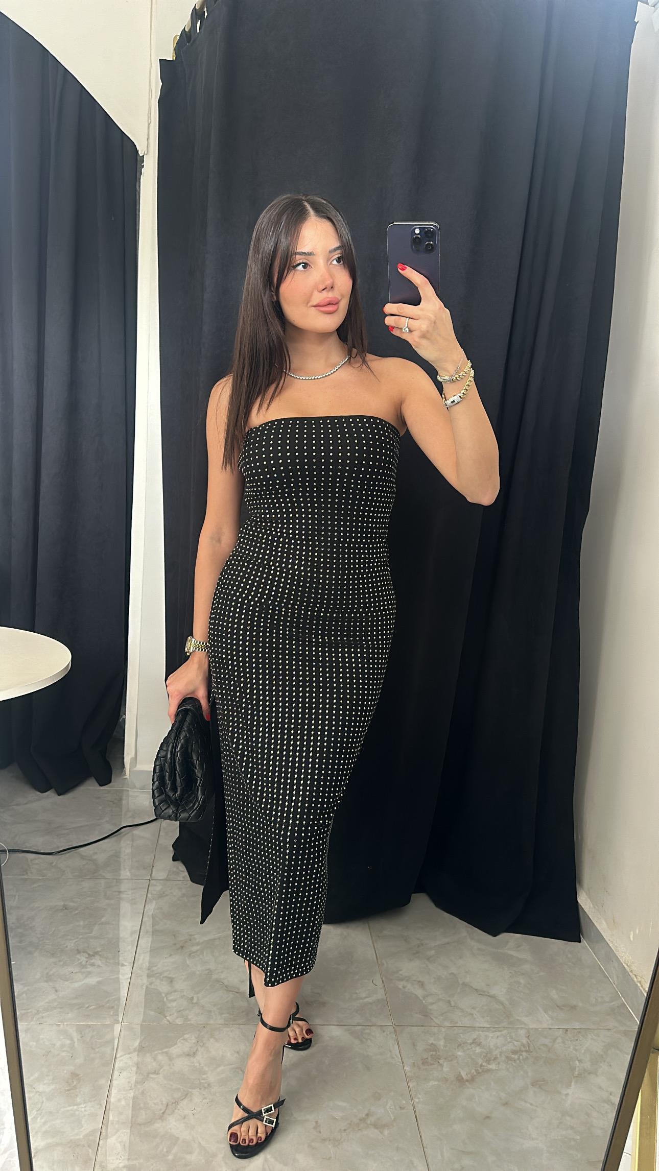 Premium Full Taşlı Straplez Elbise