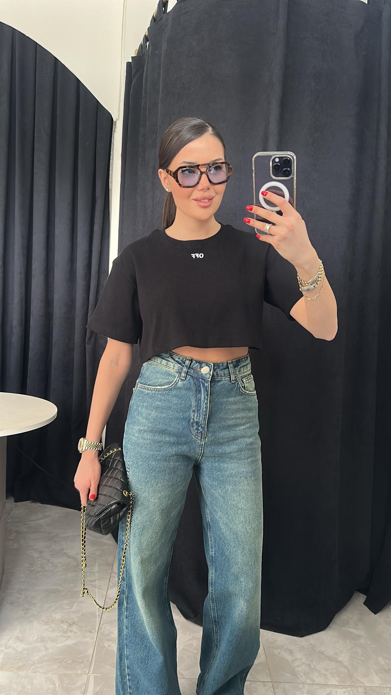 Premium Crop Siyah Tshirt