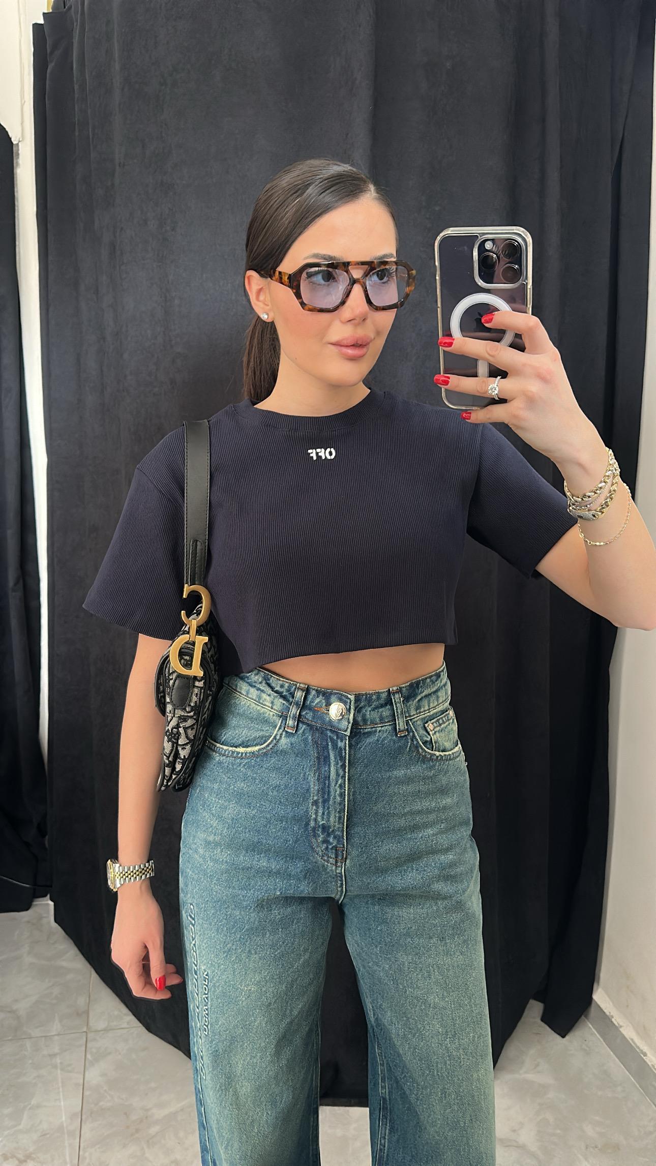 Premium Crop Lacivert Tshirt