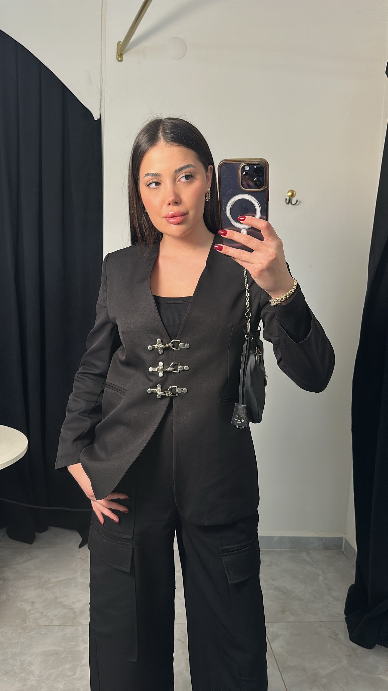 Premium Kancalı Siyah Blazer
