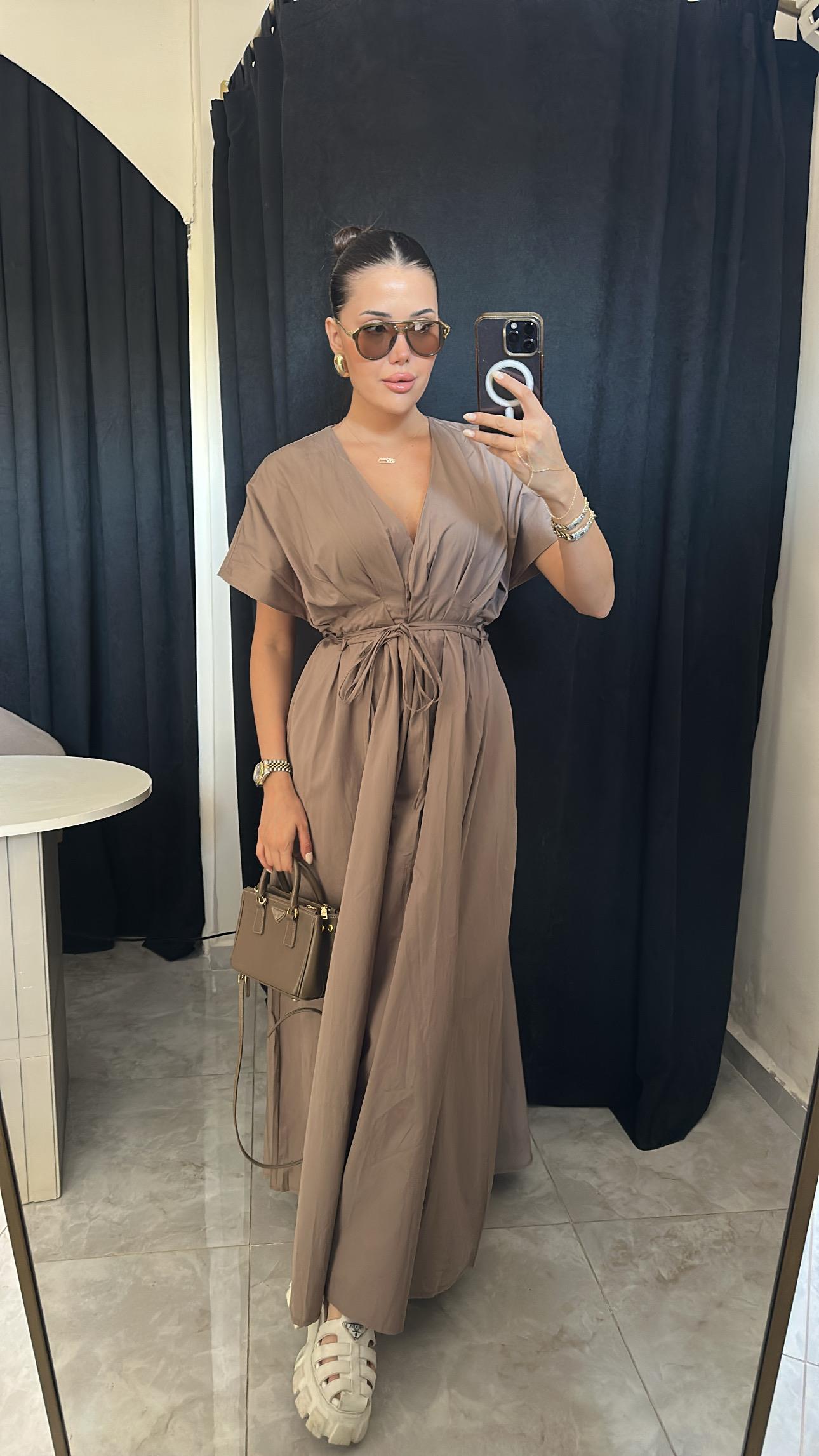 Midi Belden Oturan Poplin Elbise-Vizon