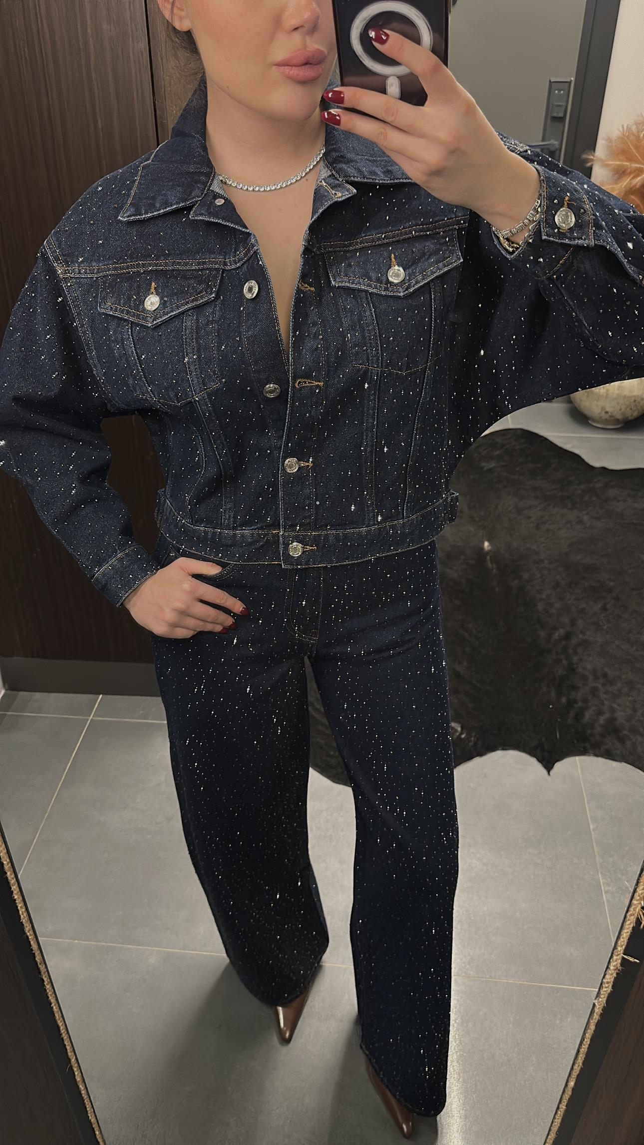 Premium Full Ön Arka Taşlı Palazzo Jean-Jean Rengi