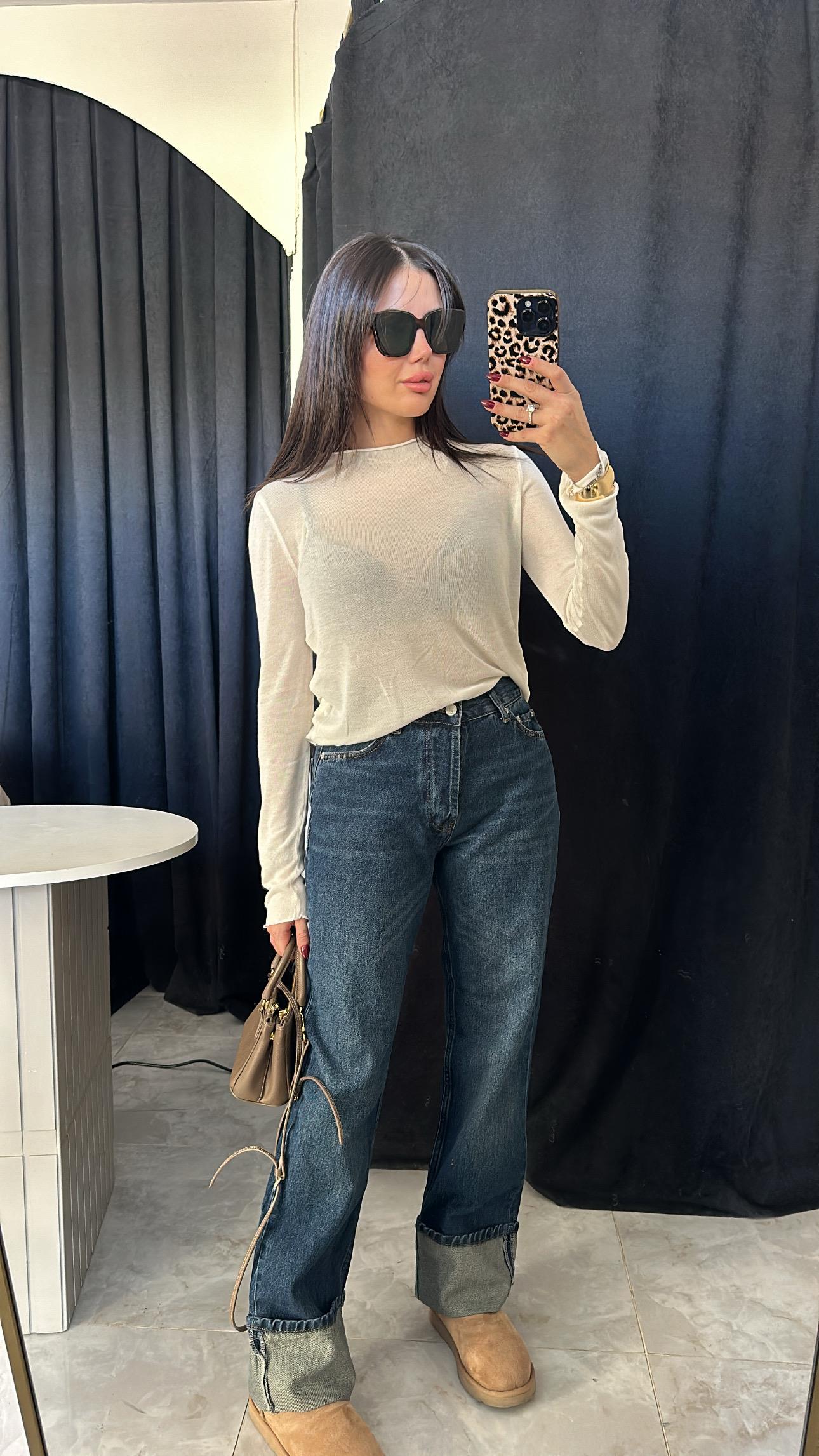 Katlı Paça Koyu Jean