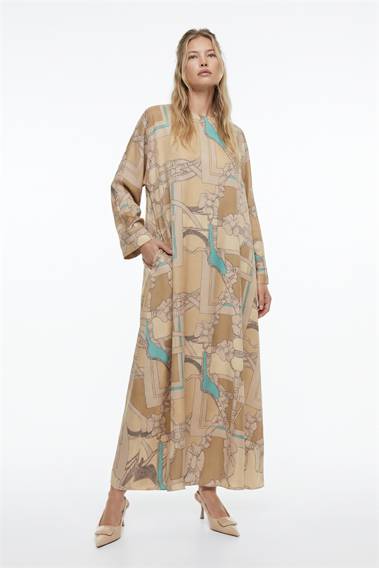 VISCON BLOKLU KEMENT DESENLİ YARASA KOL ELBİSE