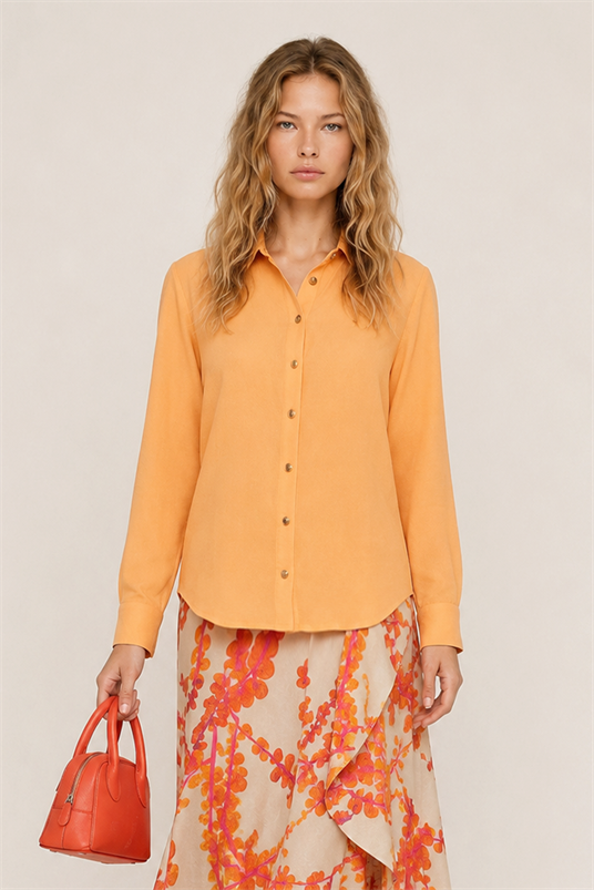 COTTON LINEN ŞÖMİZYE YAKA BLUZ
