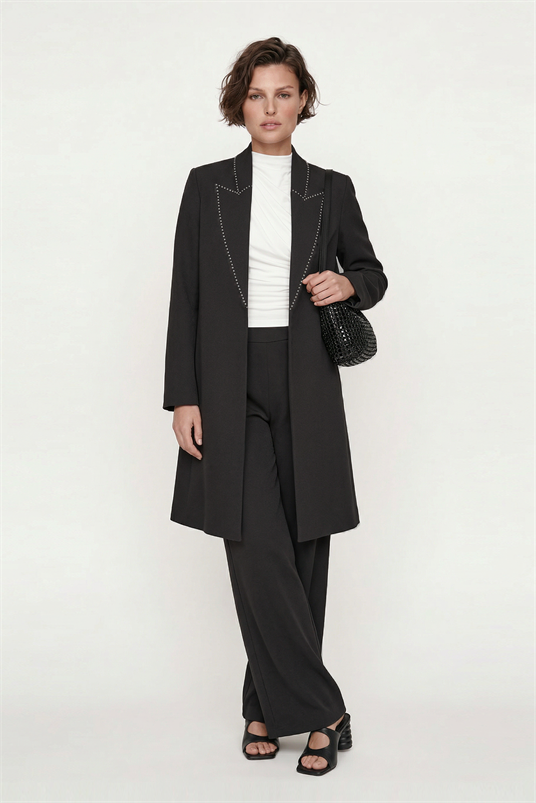 SCUBA YAKASI KONTRAST KROŞETA DİKİŞLİ KISA CEKET