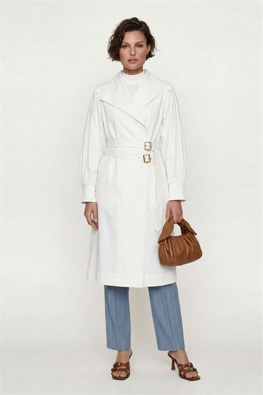 COTTON ÖNDEN KEMERLİ D TOKALI ŞAL YAKA CEKET